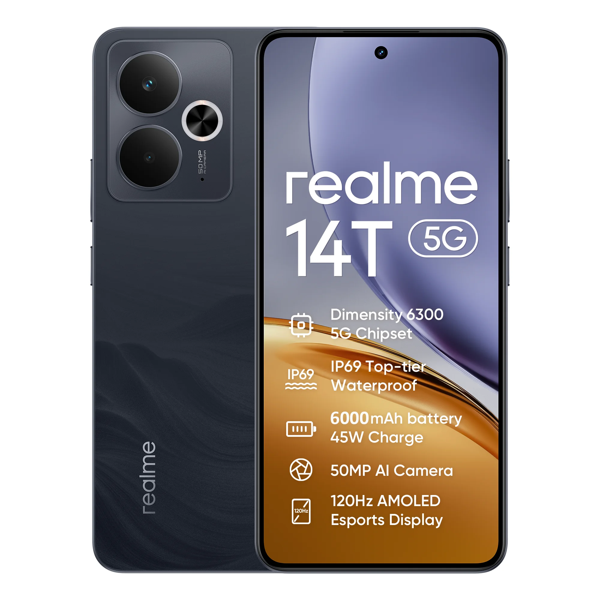 Phone - realme 14t 5g smartphone 8gb+256gb, 6000mah battery 45w charging, premium ip69 waterproof, mediatek dimensity 6300 5g, 50mp ai camera, 120hz esports amoled screen #1