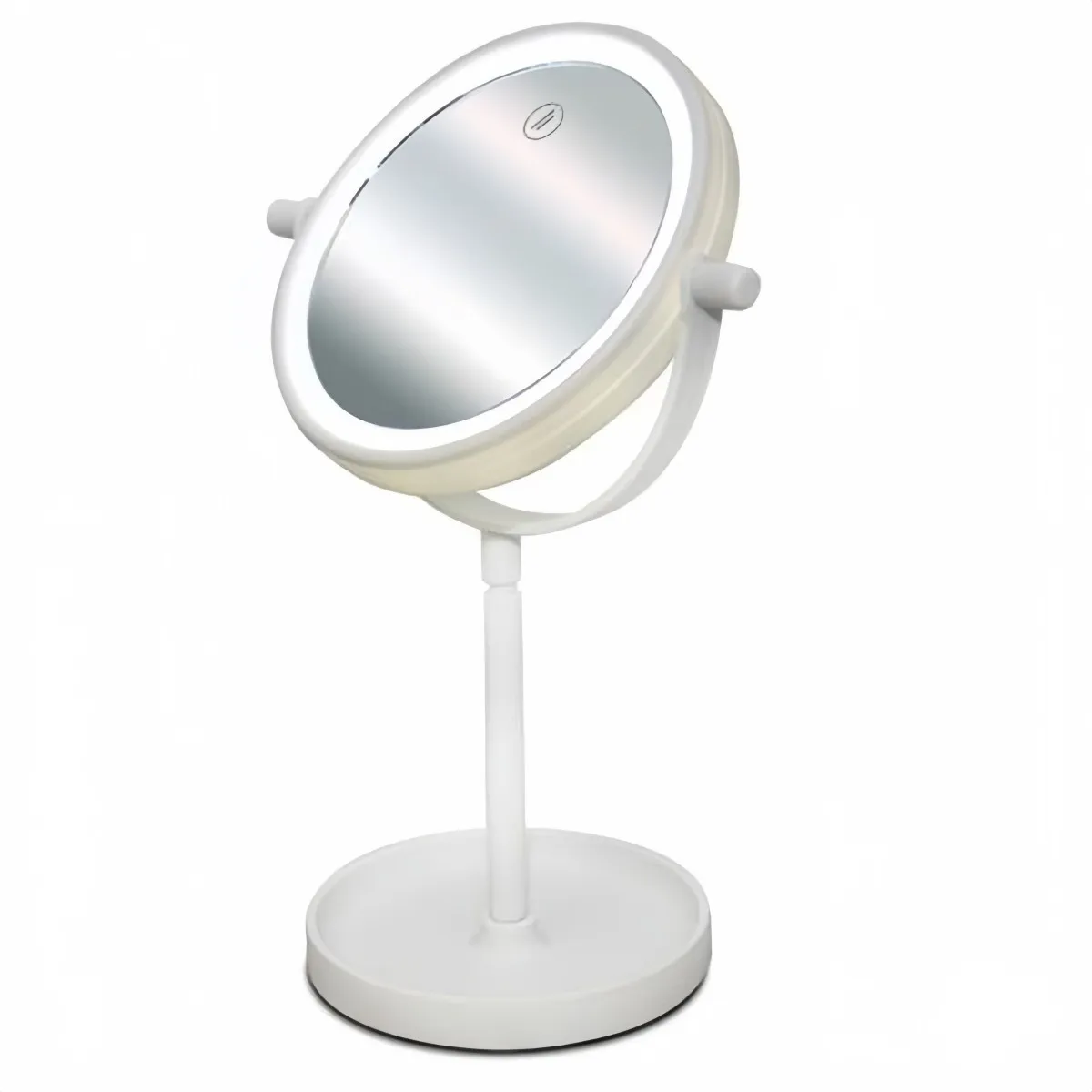 ZYLX SHOPPING - Espejo de Maquillaje con Luz LED Giratorio 360° Ø15 cm con Base Estable para Tocador y Baño Blanco con Luz