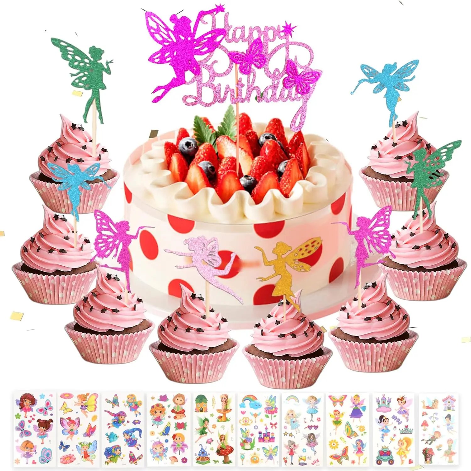 31Pcs Decoracion Tartas Cumpleaños Hadas, Glitter Fairy Cupcake Toppers Decoración Happy Birthday,  Decoración para Niña Niños Infantil Baby Shower Fiesta