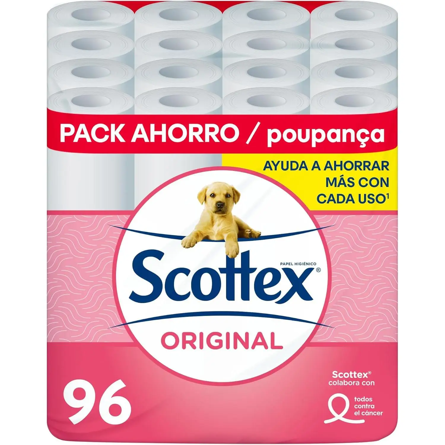 Scottex Papel Higiénico Original 96 Rollos (6 x 16) – Pack Familiar Suave y Resistente