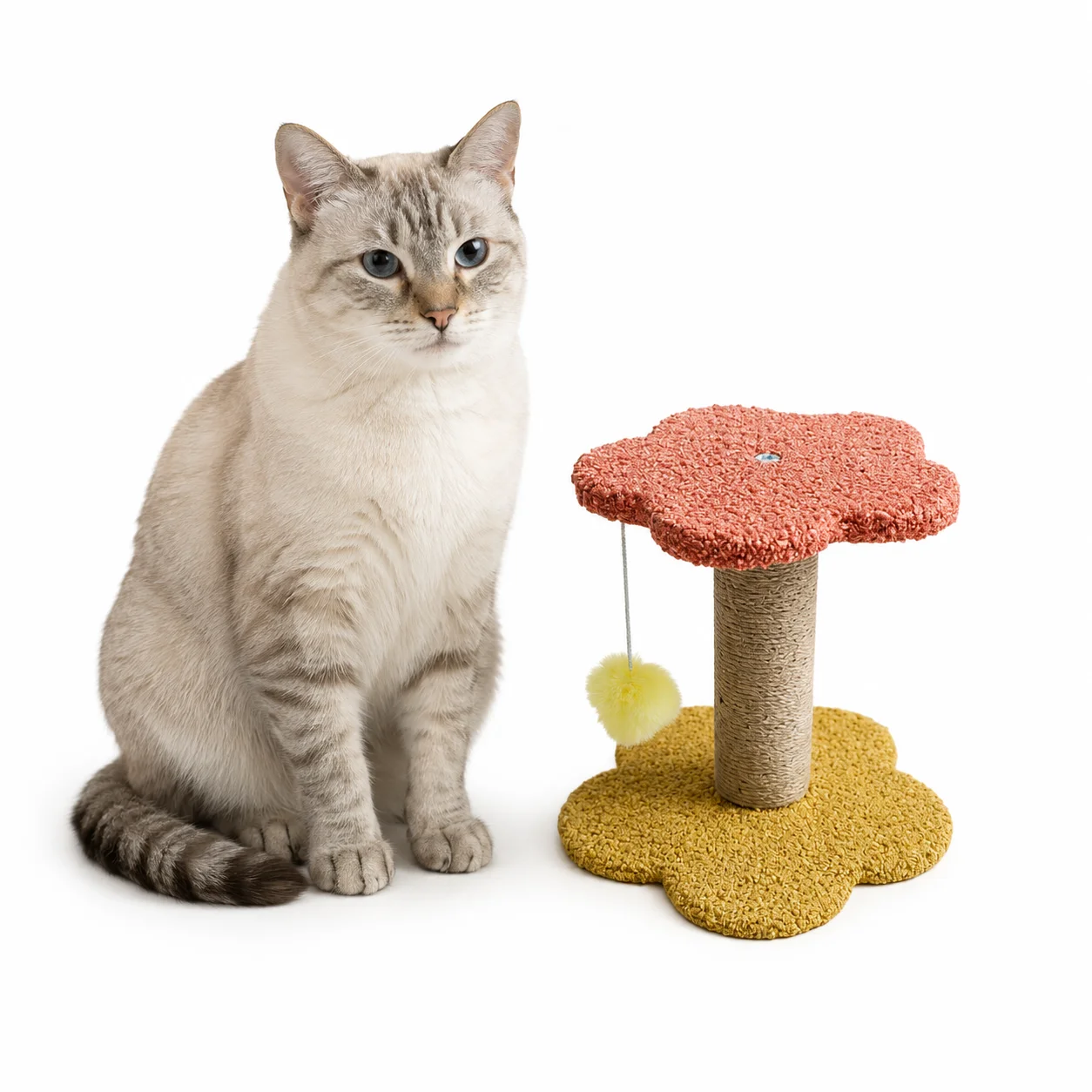 iPewwie - Rascador para gatos con diseño de flor 24x25x19cm Juguete colgante poste de sisal resistente Árbol para gatos pequeño y compacto con diseño bonito y funcional, ideal para mantener activo y