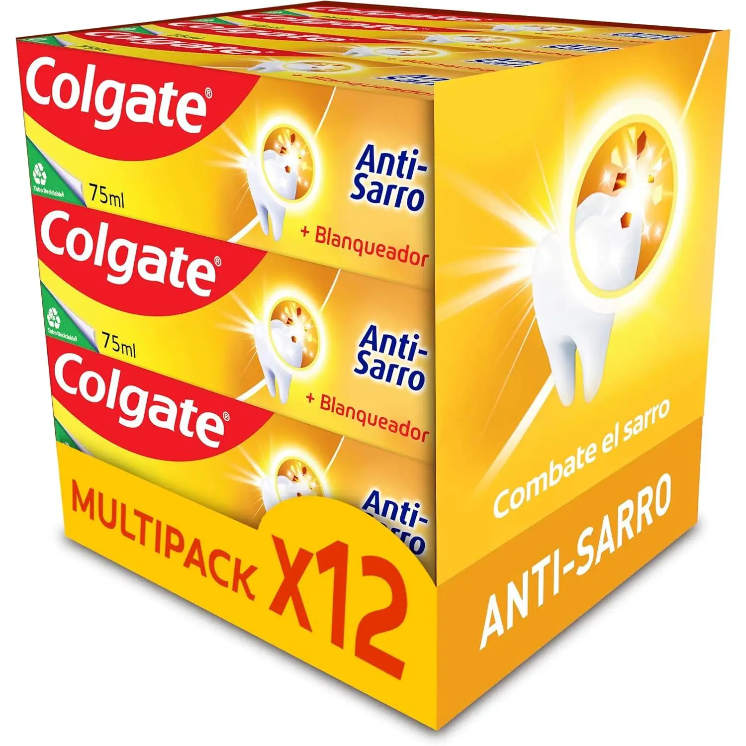 Colgate Blanqueador 12 Uds X 75ml - Dientes Naturalmente Más Blancos y Protegidos