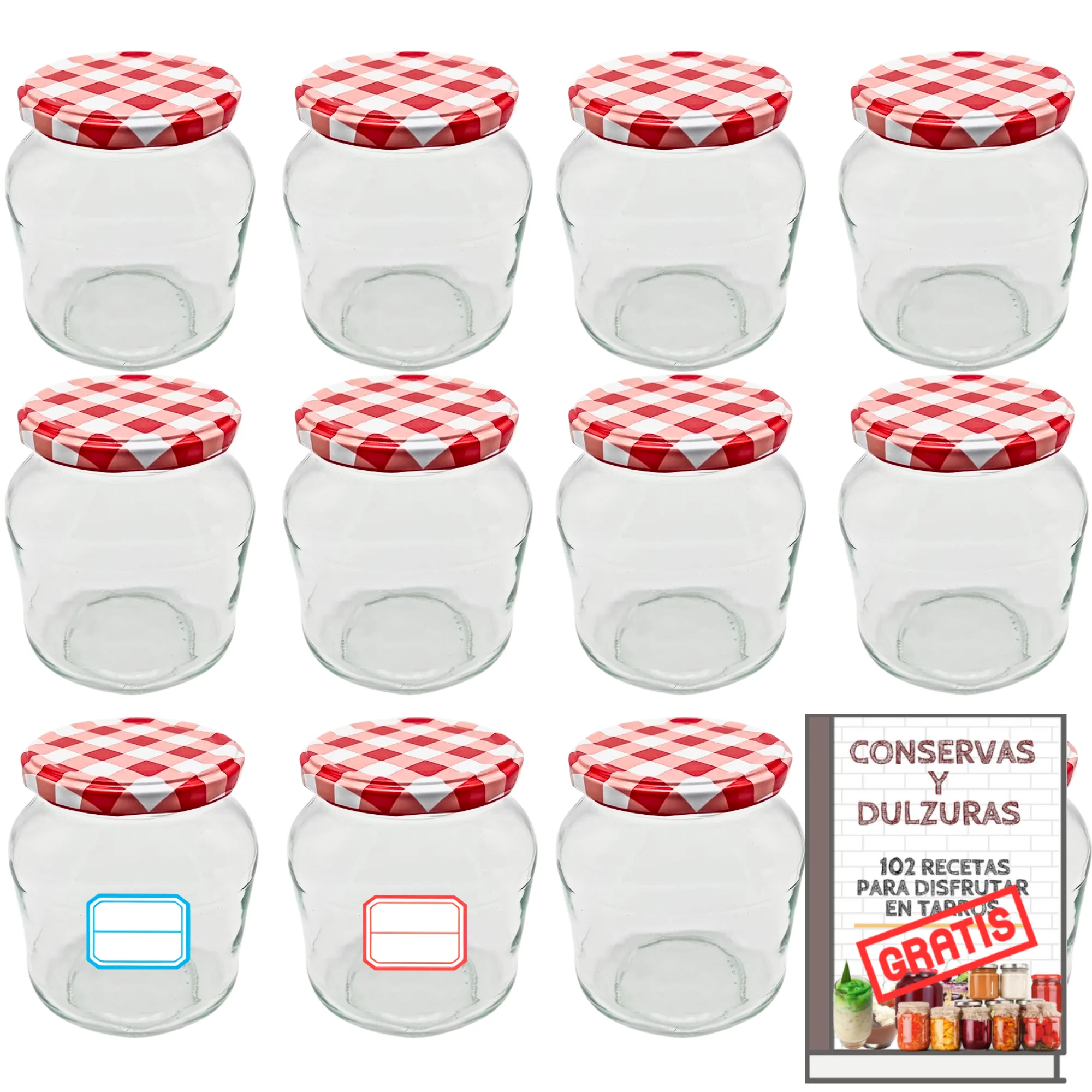 Mundotarros - Tarros de Cristal de 720 Ml Ovalados con Tapa de Rosca Hermética + Ebook de 102 Recetas - Tarros para Mermelada, Conservas, Salsas