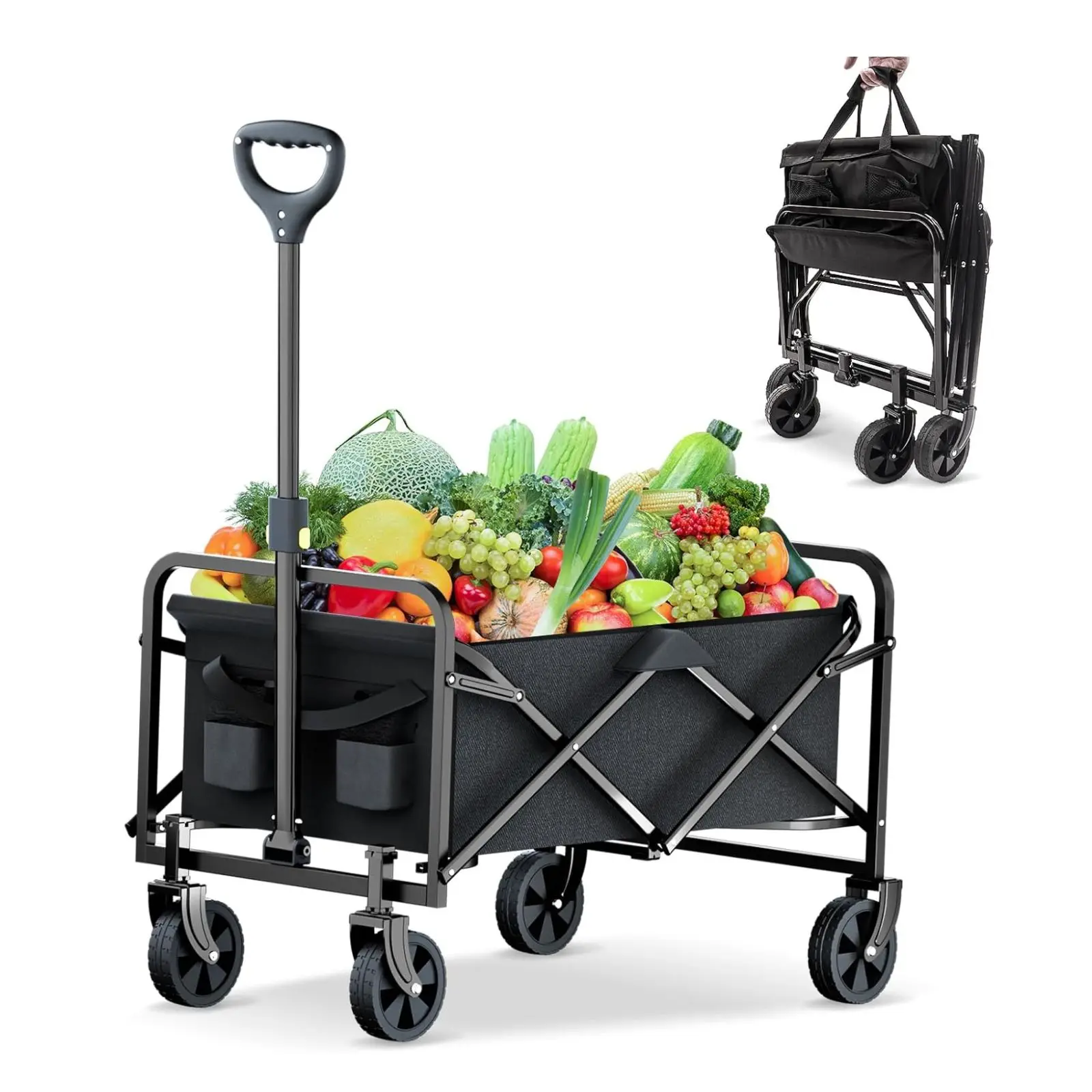 DASCK Foldable Cart 120 kg | Heavy Duty Metal with Adjustable Handle and 360° All-Terrain Wheels | Waterproof Oxford 600D Fabric, Perfect for Beach, Camping, and Storage, Compact and Space-Saving Design