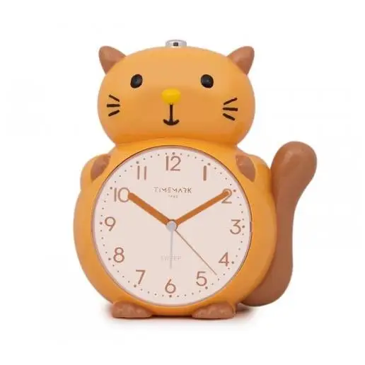 Despertador silencioso infantil, forma gato,  luz integrada y doble sonido de alarma