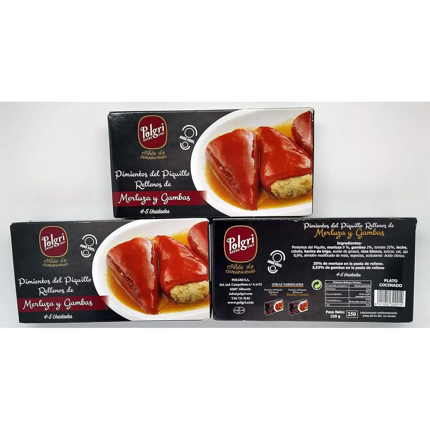 N / Pimientos del Piquillo Rellenos de Merluza y Gamba 220 Grs - Pack de 3