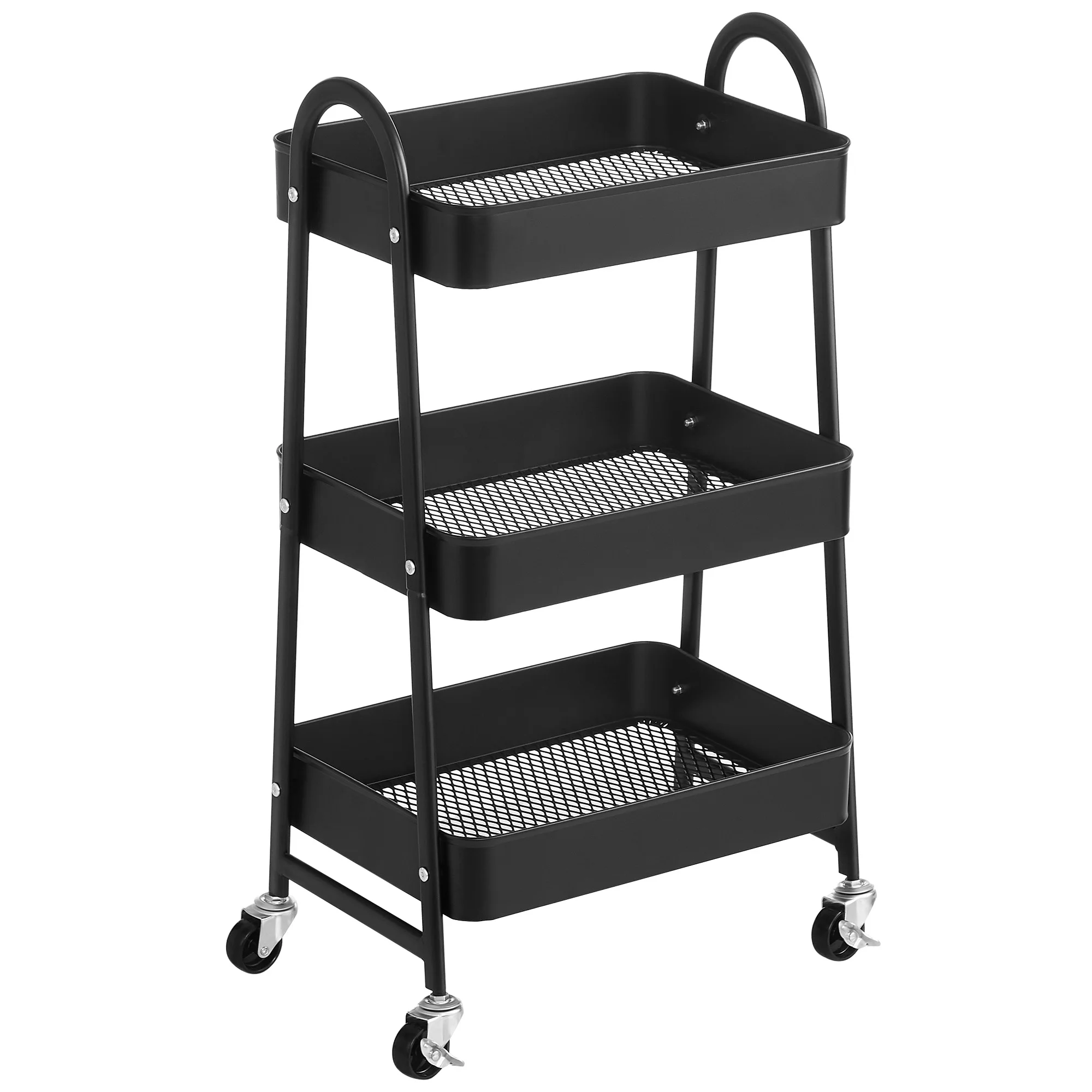 SONGMICS Carro móvil, Carrito de Almacenamiento de 3 Niveles, Marco de Acero, con Mango, 2 Frenos, Montaje fácil, para Dormitorio, lavadero del baño, Negro/Blanco