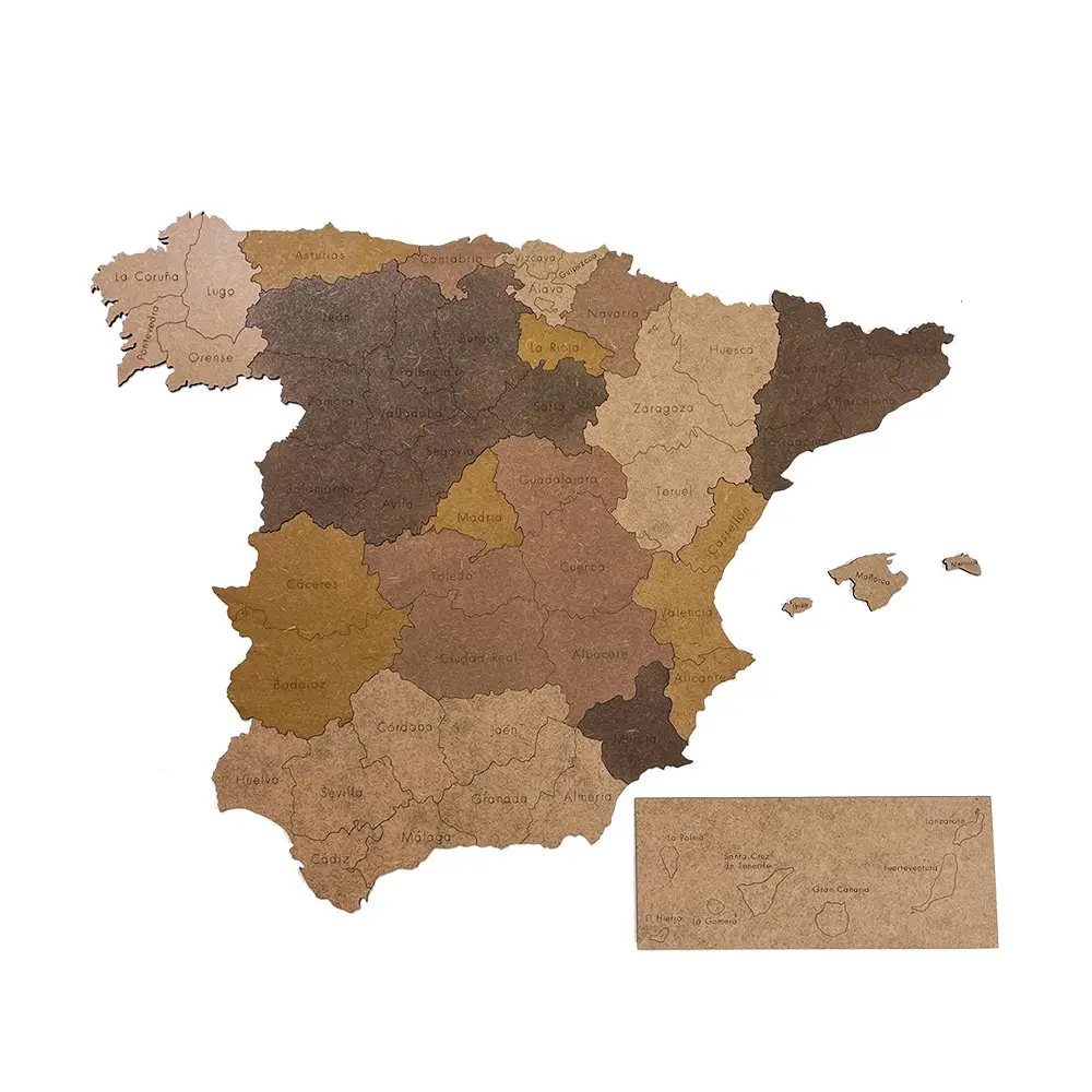 Mapa de España de Madera para Pared – Decoración en 4 Tonos Naturales. WELOVEMAPS
