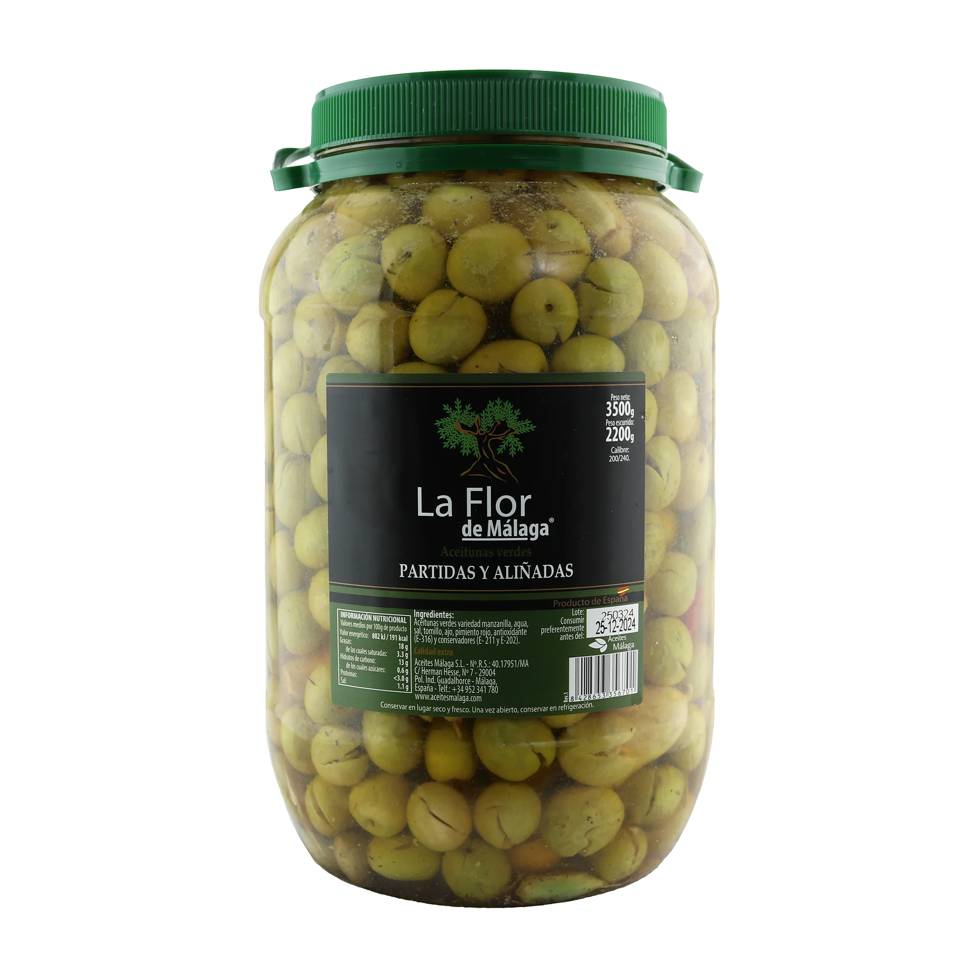 Extra olives divided the flower of MÁLAGA 3 KG (2.2 KG ESC) the flower of MALAGA appetizers