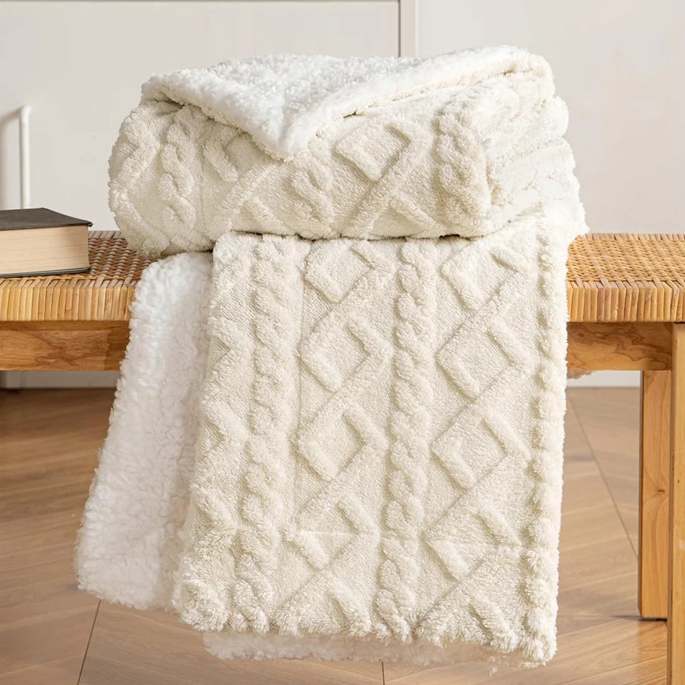 HOMESOL®| SHEET Sofa Blanket, Double-sided Blanket Flannel and Sherpa, Polyester 100%, Soft and Warm for Winter, 130x160 160x220 220x240