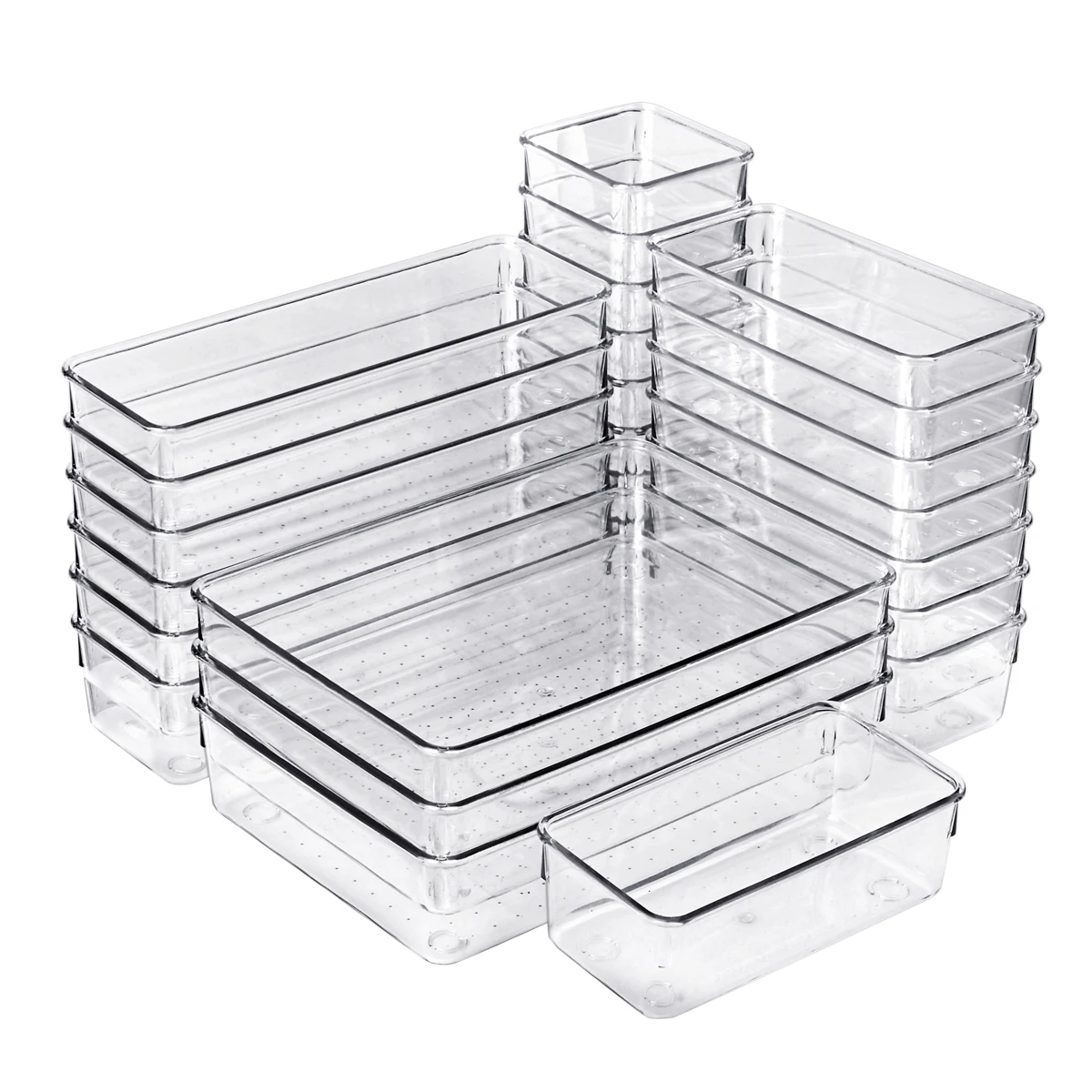 T-lovendo Set 25 Drawers Organizer Transparent Plastic Drawer Separators Desk Bathroom Kitchen Stackable Separator Pantry Makeup Jewelry Multipurpose