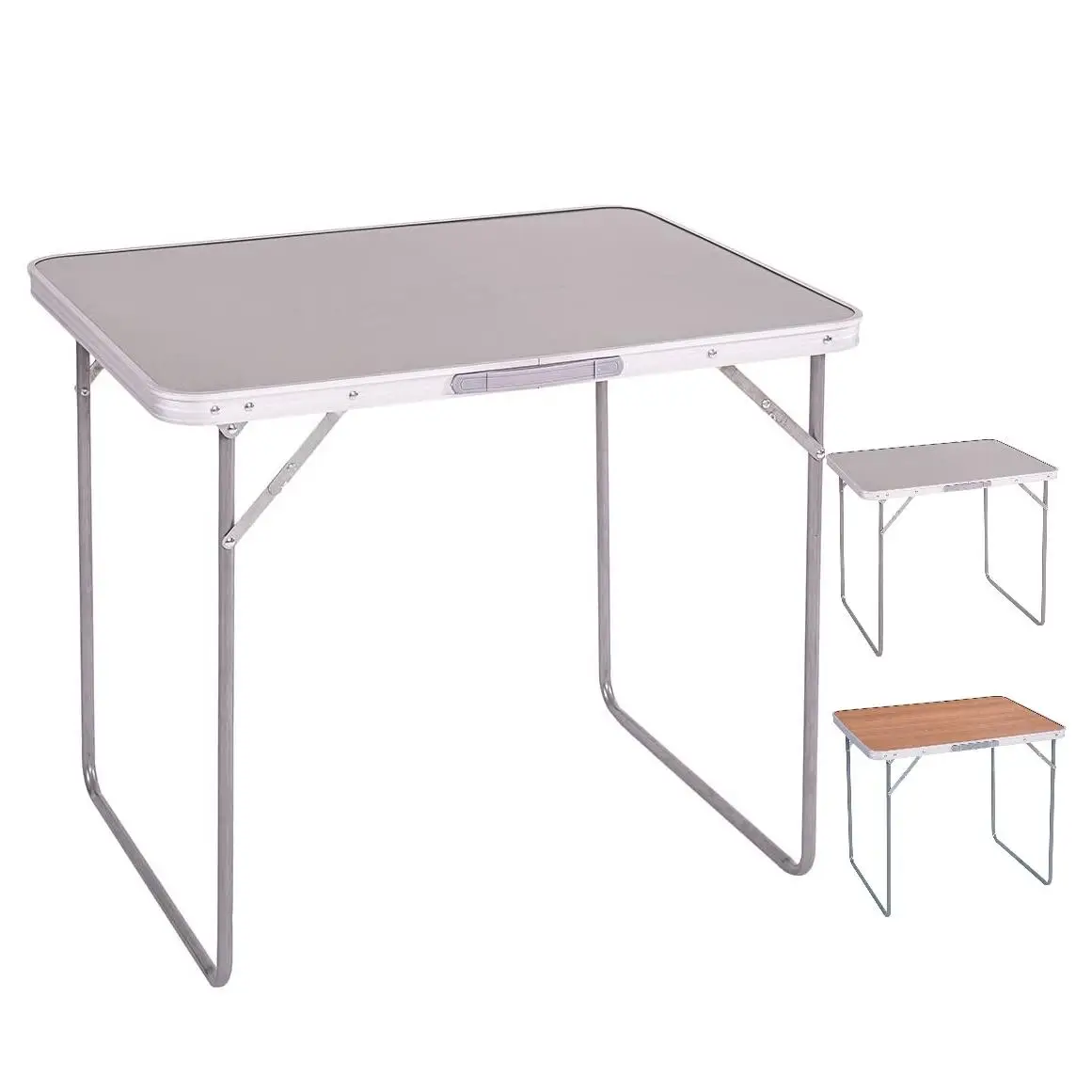 GREATOOL Mesa de Camping Plegable de Acero 80x60x70cm, madera MDF, estructura de acero
