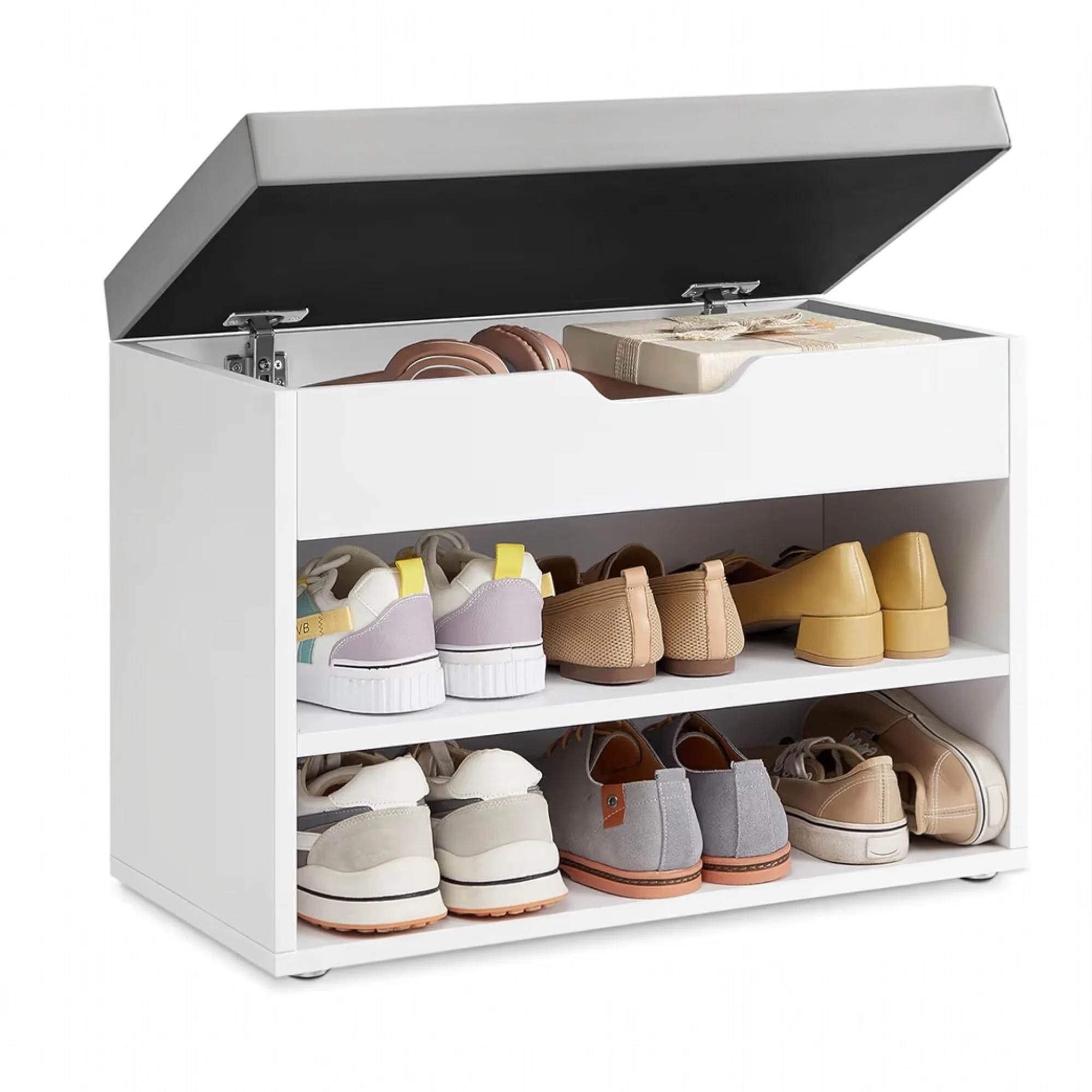 Banco zapatero con asiento | 3 compartimentos, 30 x 60 x 44 cm 🪑