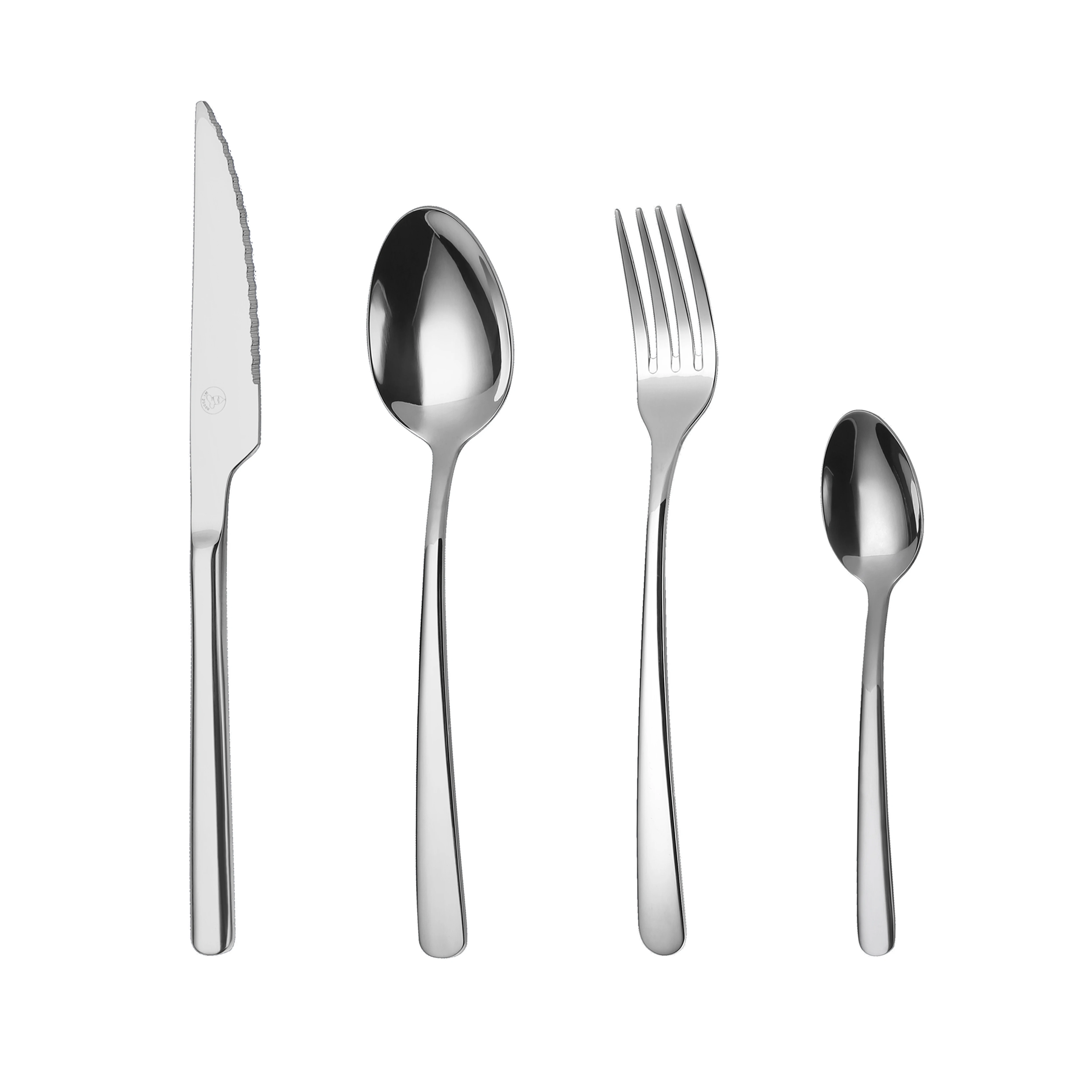 Mr.Spoon Serie Esencia Juego de 24 o 48 piezas cubiertos,Acero Inox 18/0,Económico y funcional,Incluye cuchillo de carne o mesa,tenedor,cuchara,cucharilla,Mango monobloque,Apto para