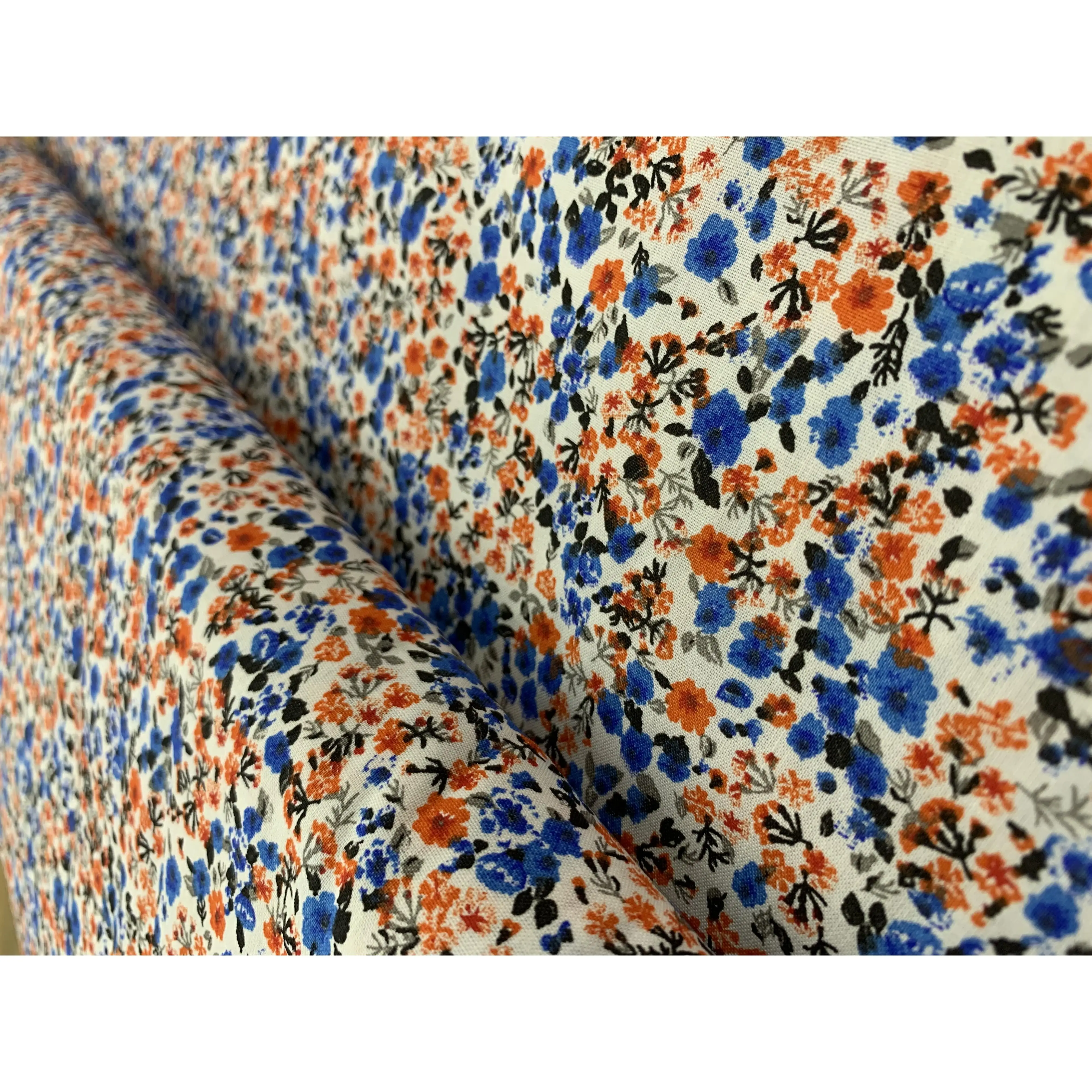 Tejidos Ortuño- Tela flores azules, naranjas, grises, negros de algodón, tela patchwork, prendas infantiles, decoración hogar ,manualidades, complementos,1m x Ancho 150cm
