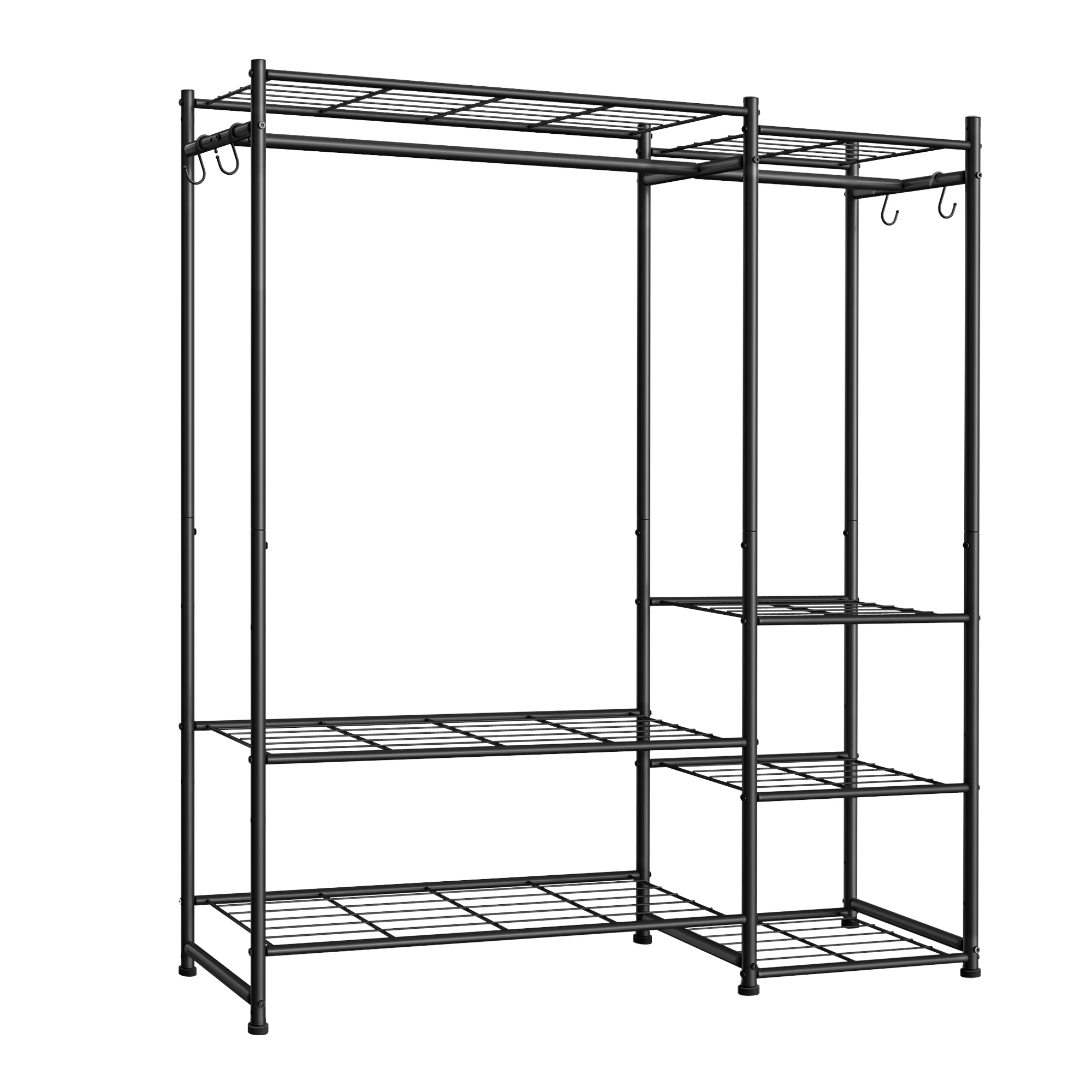 SONGMICS Perchero, Armario Abierto, Guardarropa con 7 Estantes, 2 Barras para Perchas, 4 Ganchos en S, Metal, para Dormitorio, Salón o Recibidor, Negro