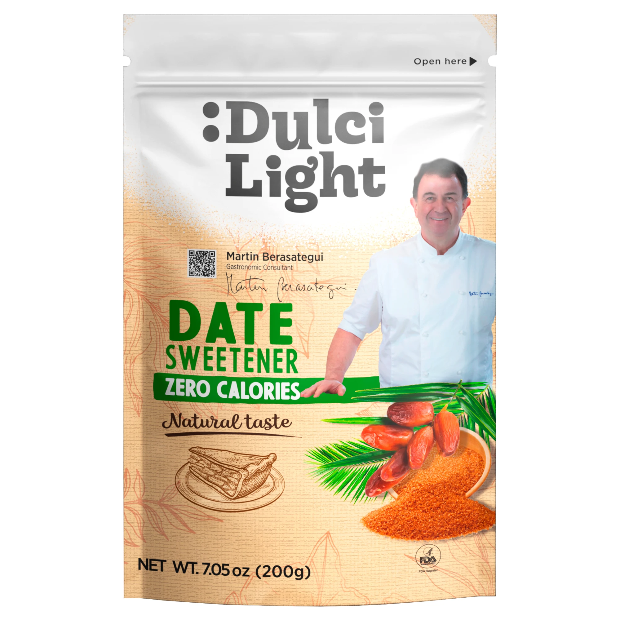 Dulcilight Edulcorante Eritritol Dátil Zero 200g = 400g de Azúcar  Sabor Natural - 200% Dulzor del Azúcar  No GMO Keto Certificado Vegano Libre de Gluten  Cuida Tus Dientes  Sin Regusto Amargo