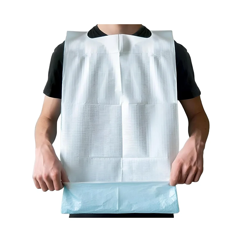 Baberos Desechables Santex (500 Unidades) | Celulosa Absorbente, PE Impermeable, Bolsillo Recogelíquidos, 64x36 cm