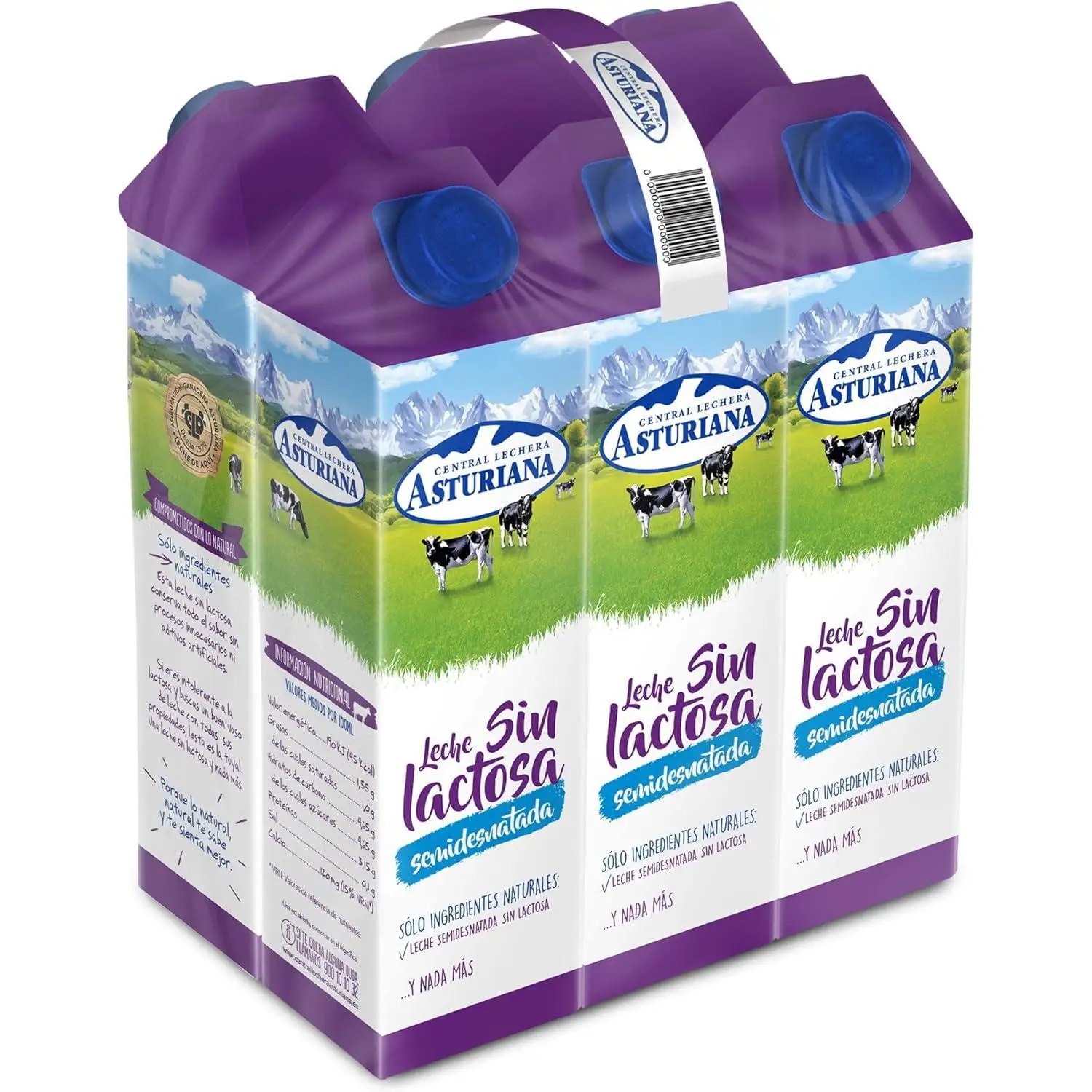 Leche Sin Lactosa Semidesnatada, Pack 6 x 1L -Central Lechera Asturiana