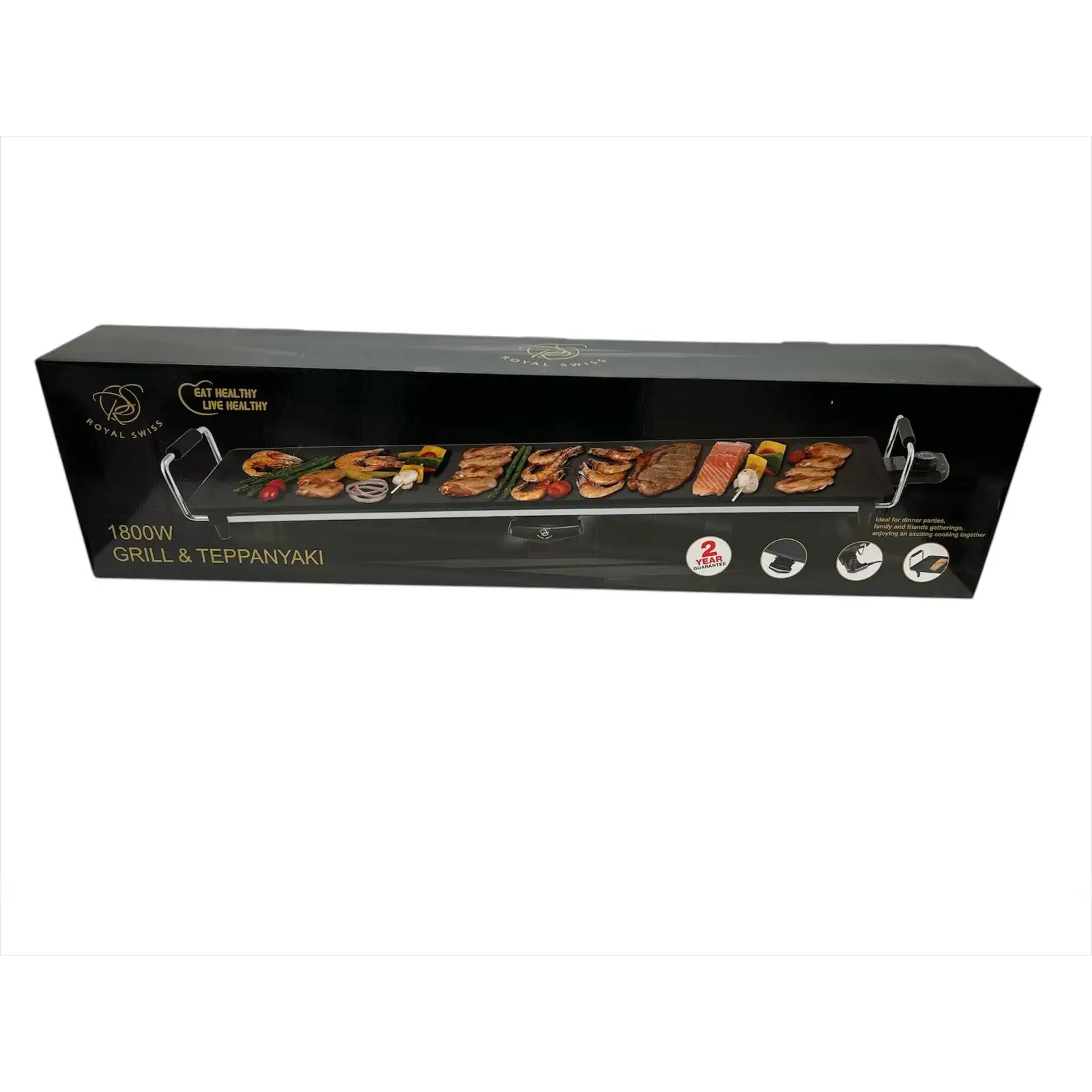Plancha eléctrica de 87cm – 1800W con termostato regulable y bandeja para grasa - MARCA ROYAL SWISS