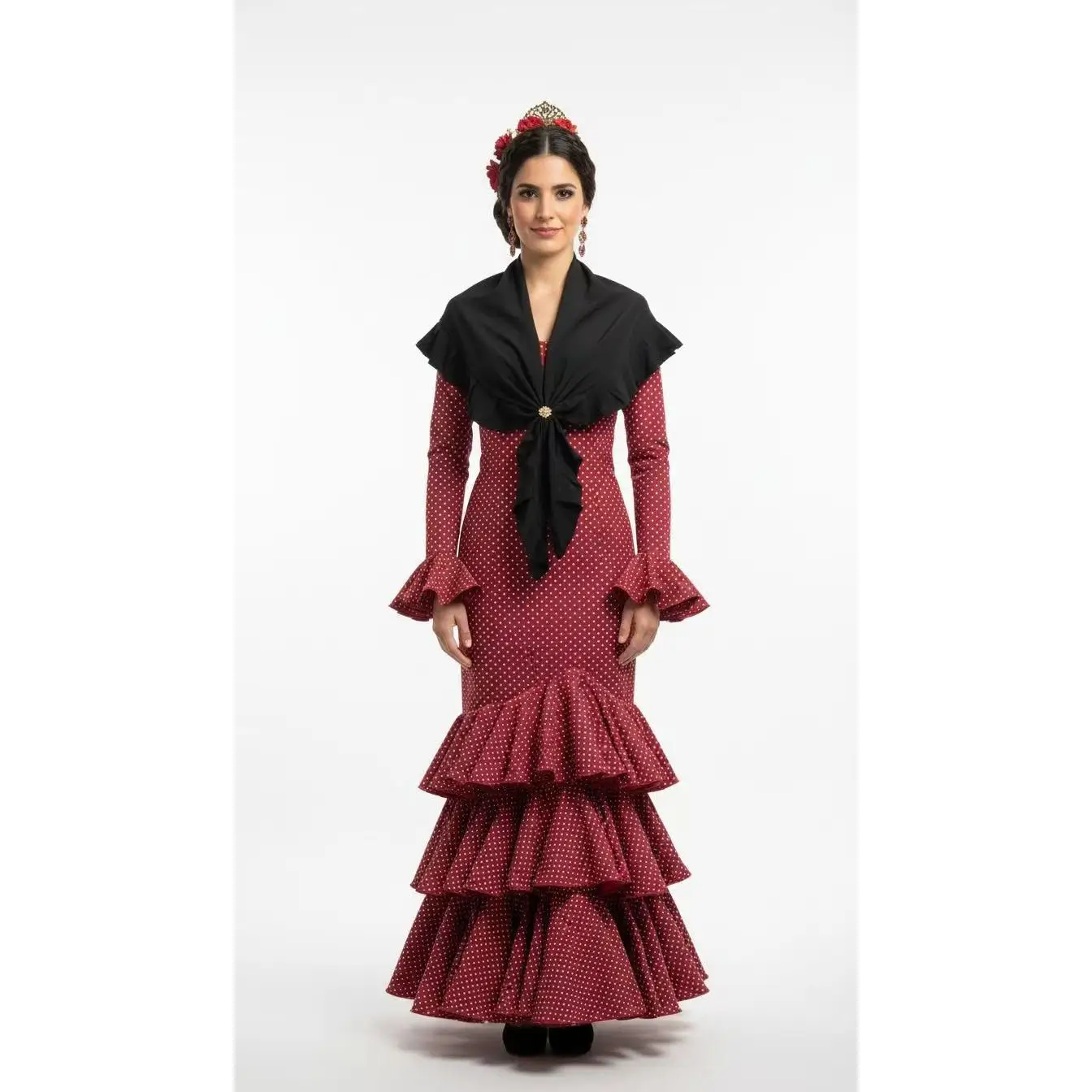 Piquillo Elegancia de Color Negro Liso con Volante - Sofisticación Flamenca o Romería que Enamora