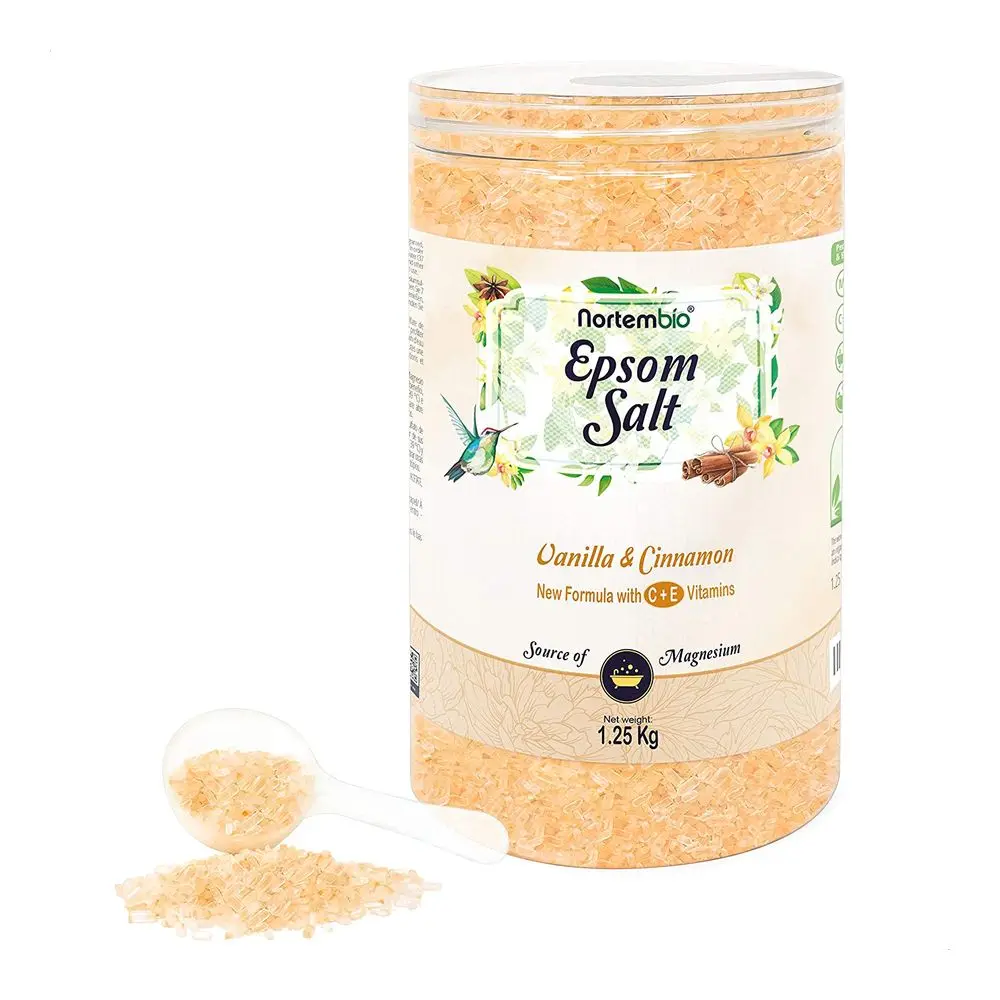 NORTEMBIO Sales de Epsom 100% Fragancia Vainilla y Canela 1.25Kg | Fuente concentrada de magnesio | Hidratada con Vitamina C y E | E-Book Incluido