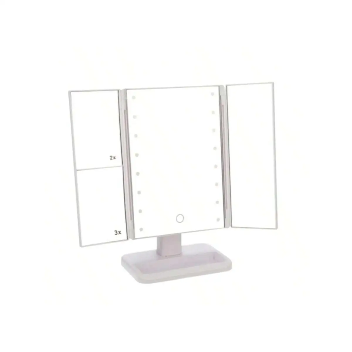 MIRAMAX - Espejo de Maquillaje LED con Luz Táctil, Espejo de Aumento 2x/3x Portátil para Baño y Tocador, Marco de Plástico, Ideal para Viajes, Dormitorio y Uso Diario 18x11x29cm
