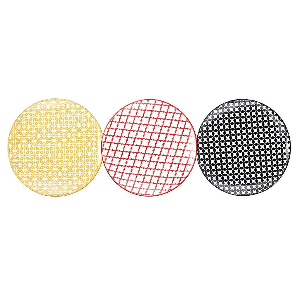 Family Juego de platos de cerámica — Diseño geométrico, colores surtidos y estilo contemporáneo