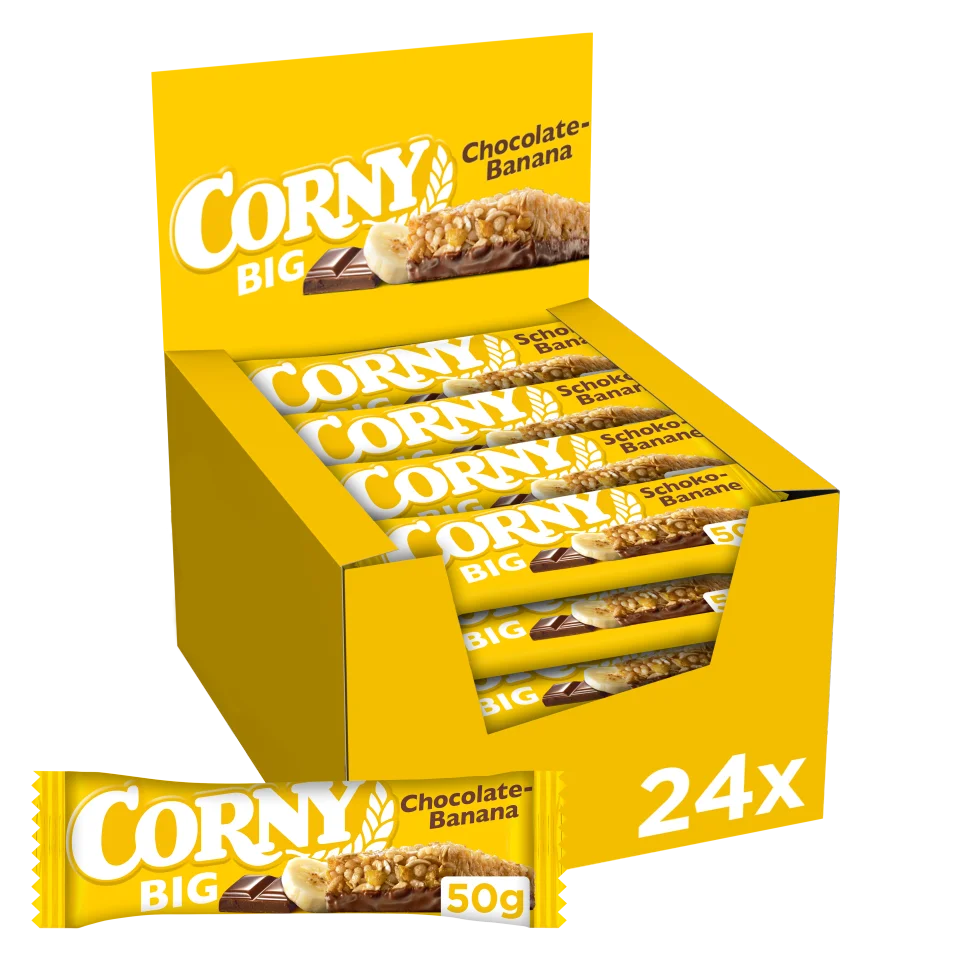 CORNY Big Barritas Cereales de Chocolate y Banana. Pack 24x50gr
