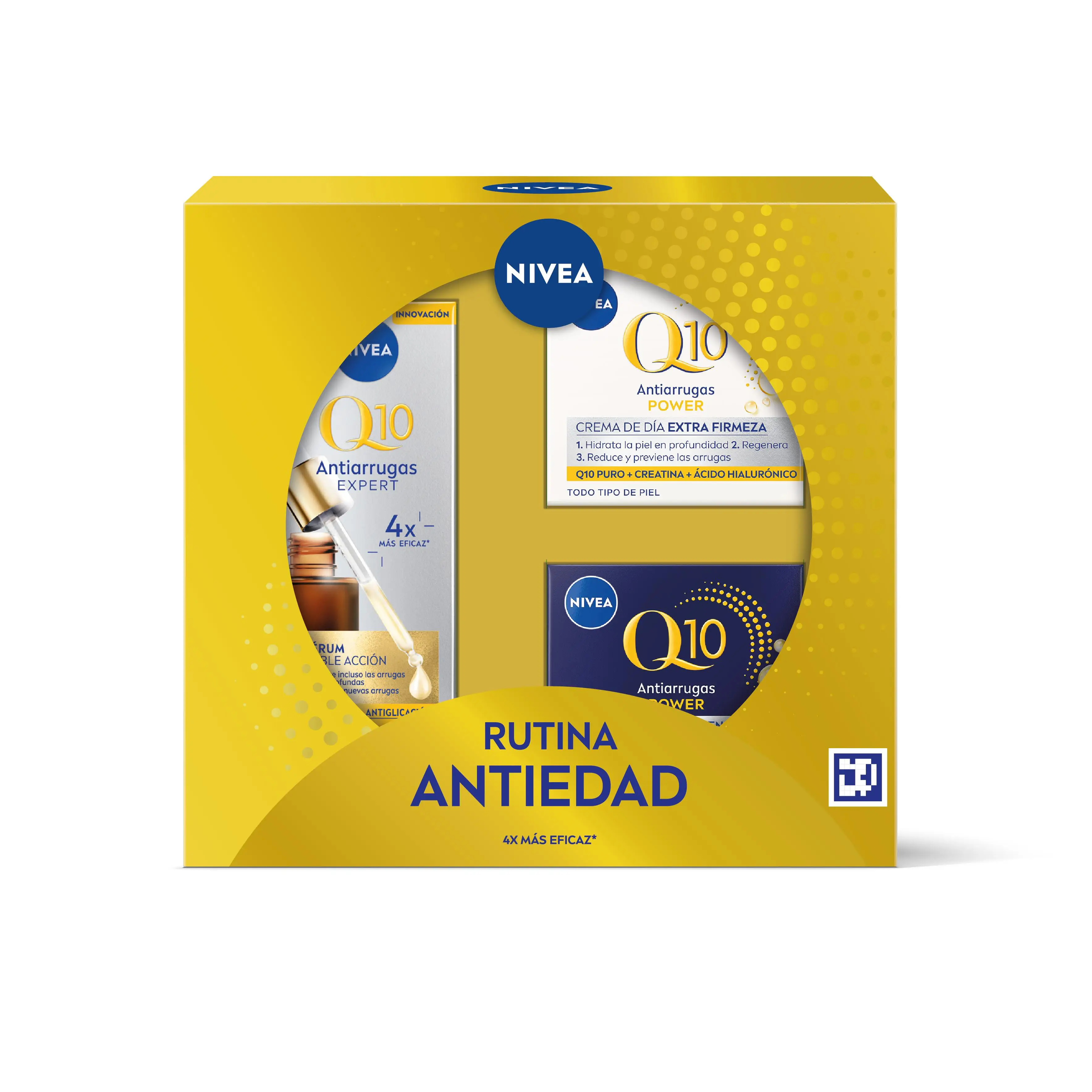 Nivea Crema Pack Rutina Q10 - Caja Regalo Con Sérum Antiarrugas Doble Acción, De Día Fp15 Y De Noche - Tratamiento Completo Antiedad