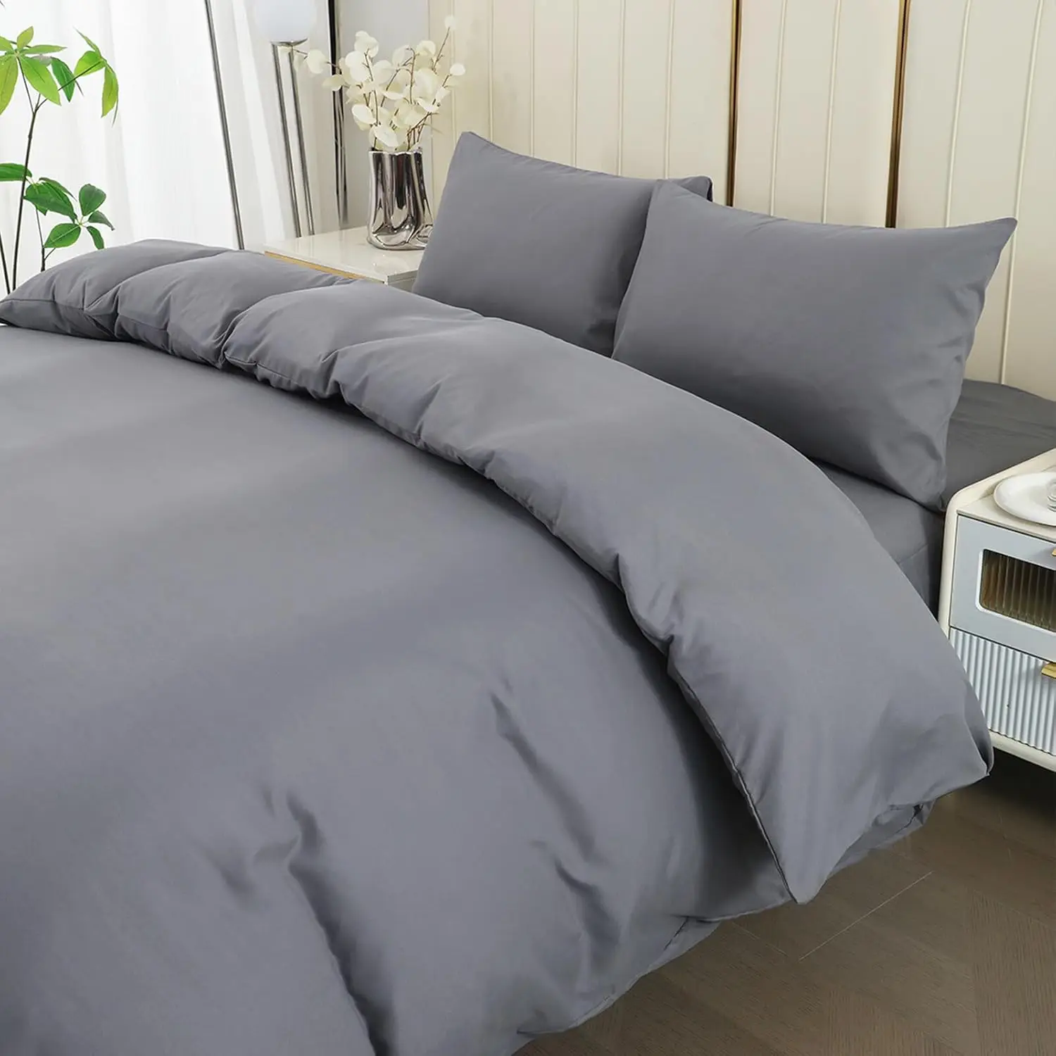 DECODEKO-Juego Funda Nórdica 3/4 Piezas para Cama 90 105 135 150 180 - Funda Nordica , 2 Fundas Almohada 50x75cm, Estampado Geométrico Gris, Microfibra Suave Transpirable