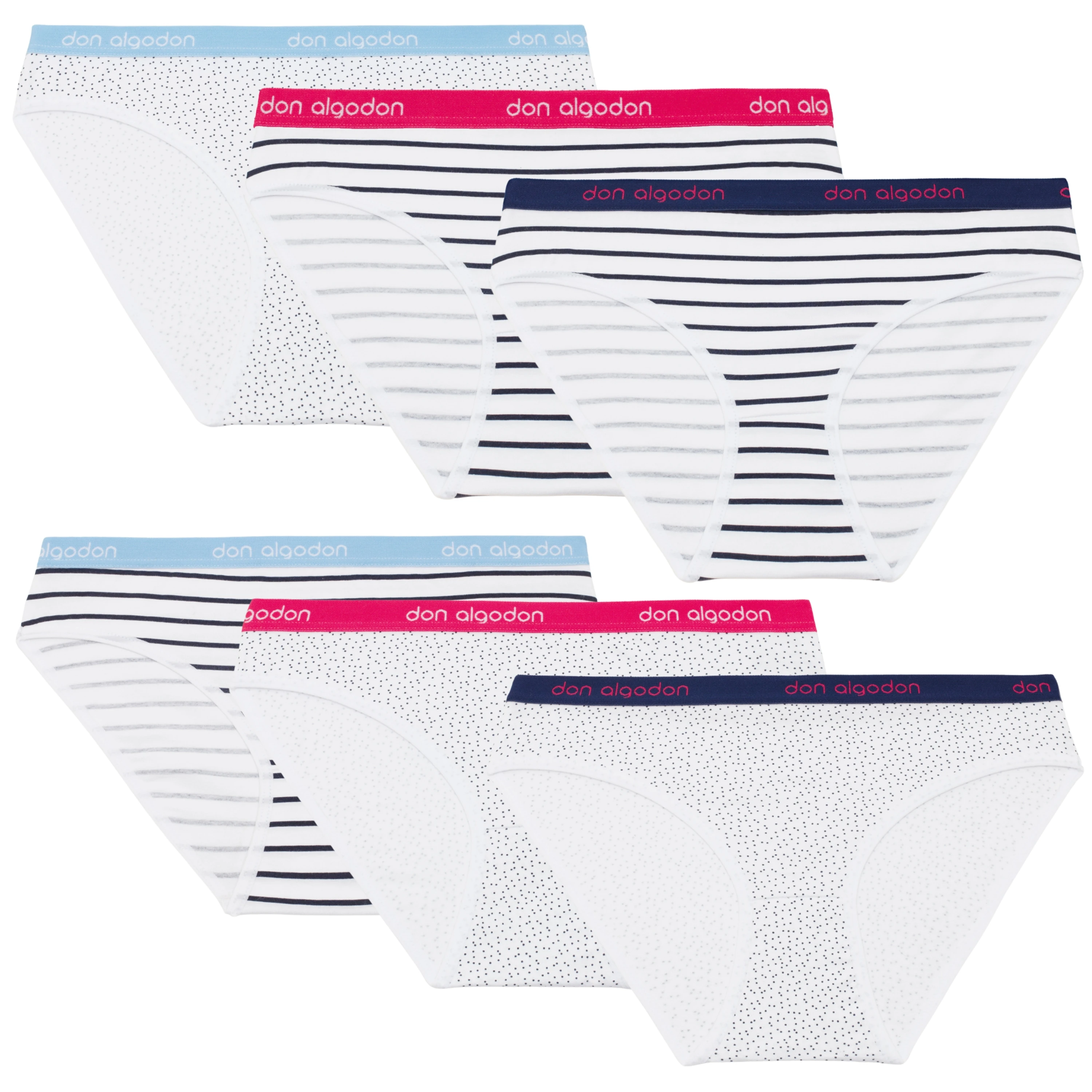 Don Algodone | Confezione da 6 mutandine a righe e punteggiate da donna | Morbidezza e comfort eccezionali | Traspirante, resistente, massimo comfort giorno e notte