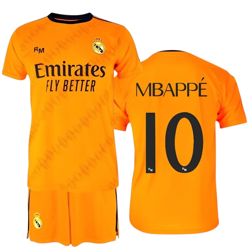 Real Madrid Segunda Equipación Temporada 24-25 Réplica Oficial | Mbappé 10 | Kit Infantil Camiseta y Pantalón | Conjunto de Fútbol Niño | Equipación Deportiva Transpirable
