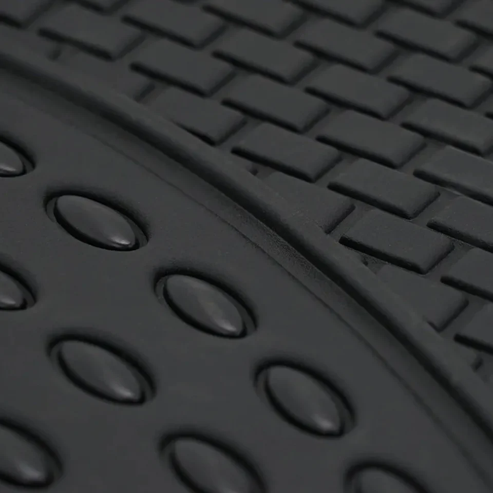 Complete Set of 4 Non-Slip Rubber Car Mats, Universal and Trim-to-Fit for Front and Rear, Black Color, Easy to Clean and Water Resistant, Offering Full Protection for Vehicle Floor.