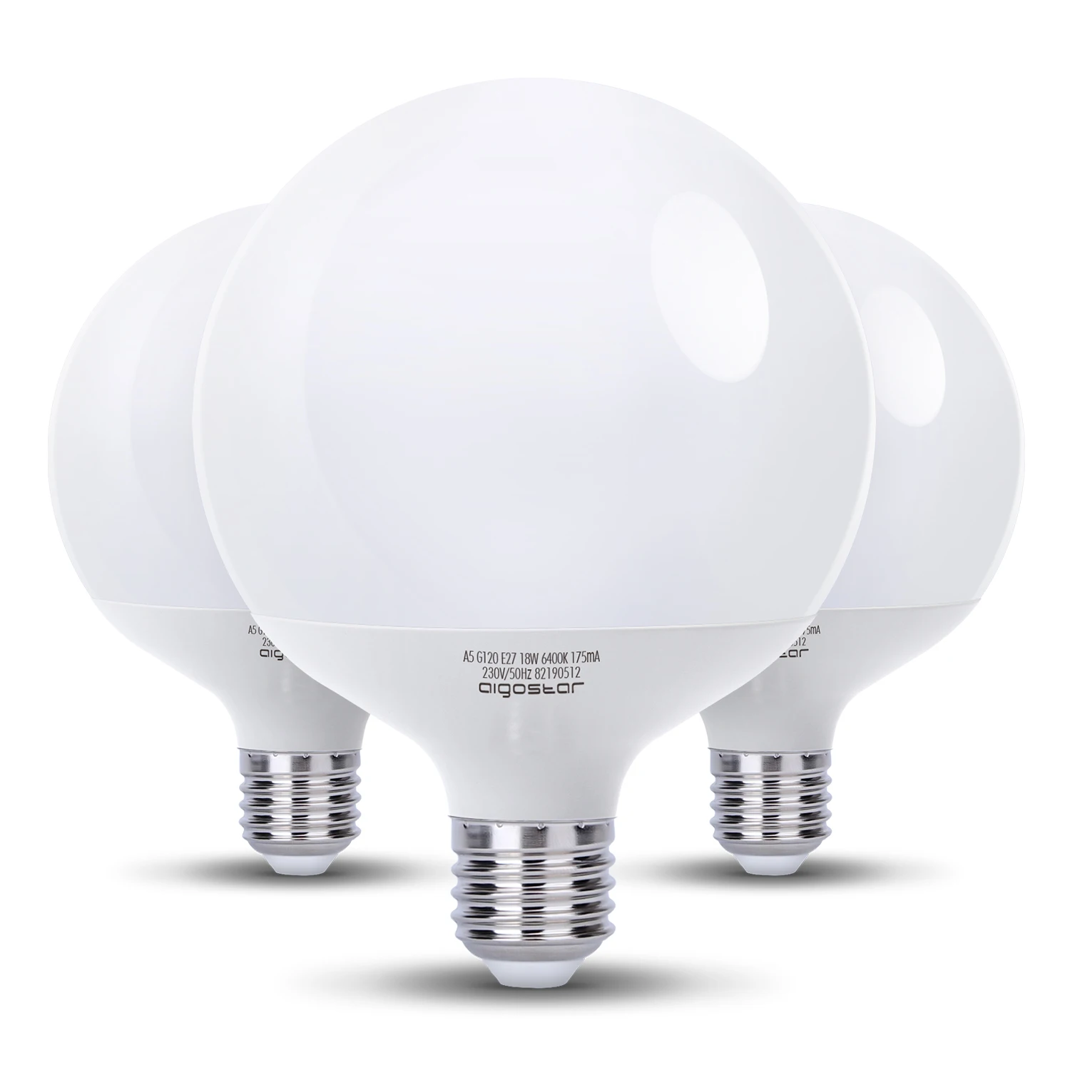 Aigostar - Bombillas LED E27 G120 Globo 18W/20W, Luz Fría 6500K/Luz Calida 3000K, Ahorro de Energía, No Regulable, 3 Unidades