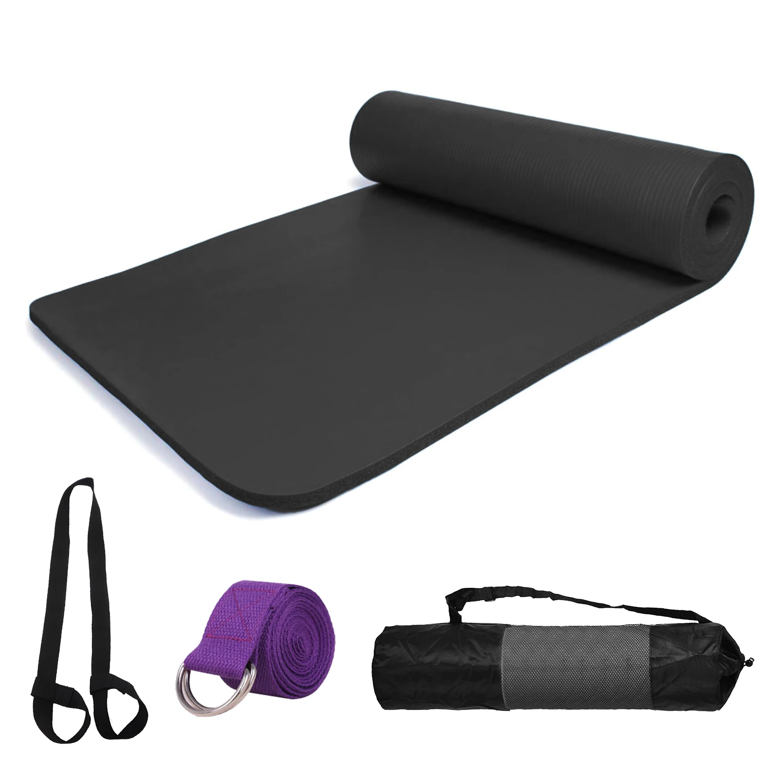 NBR Esterilla Yoga gruesa Esterilla Pilates Antideslizante 180*60*10mm NBR Alfombrilla de Yoga con bolsa correa y banda yoga