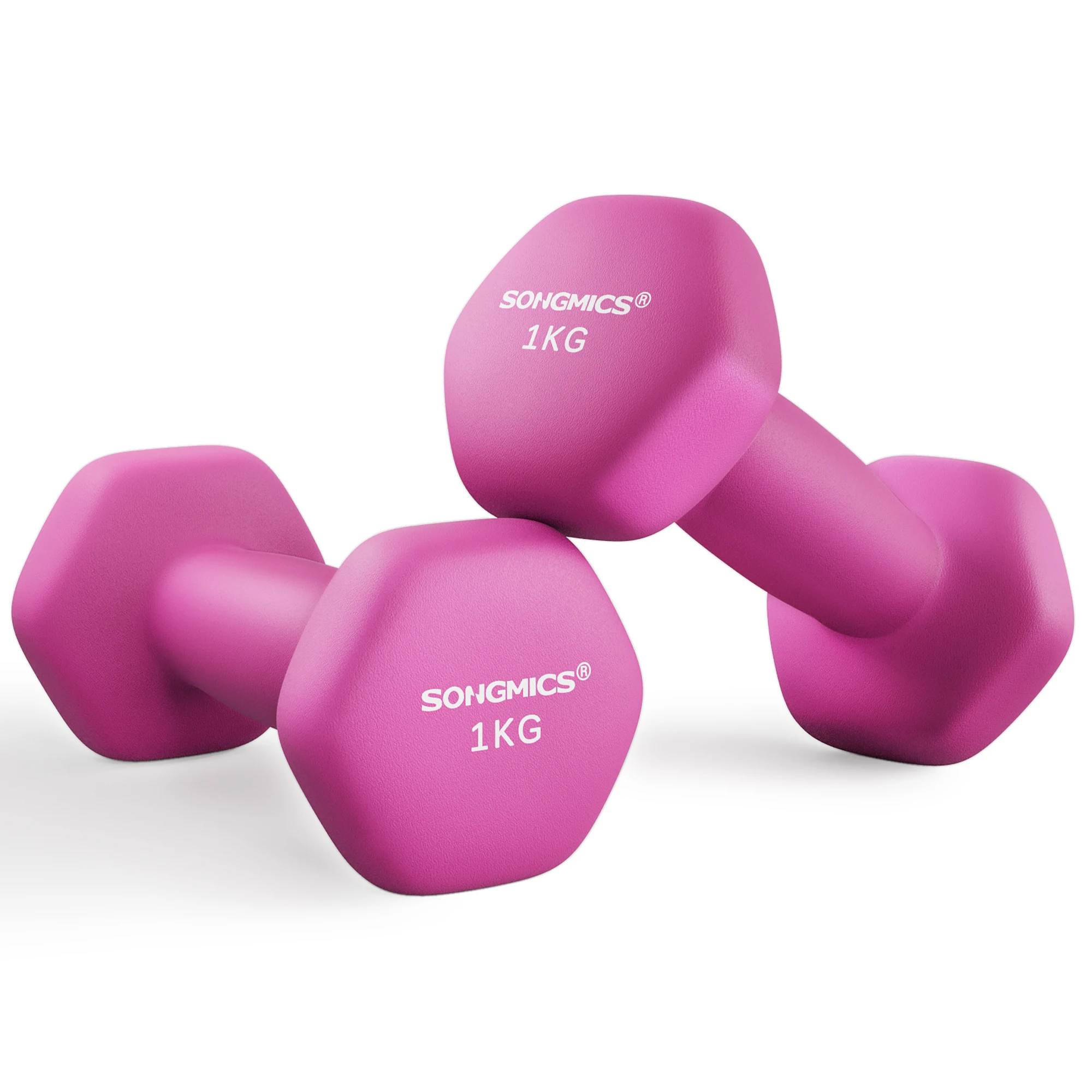 SONGMICS Set di 2 Manubri, Manubri Esagonali con Rivestimento in Vinile, per Fitness, Esercizi, Allenamento, Palestra Domestica, Rosa