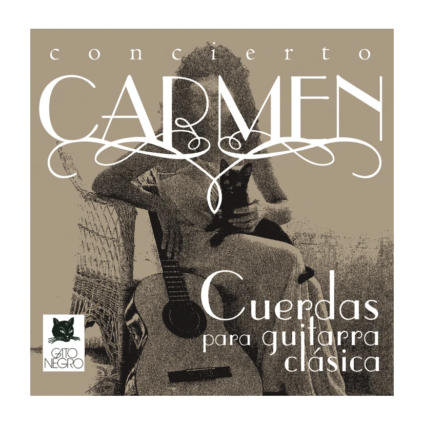 Juego de cuerdas para guitarra clásica Gato Negro Carmen. Fabricado en nylon y bajos entorchados de acero de alta calidad.