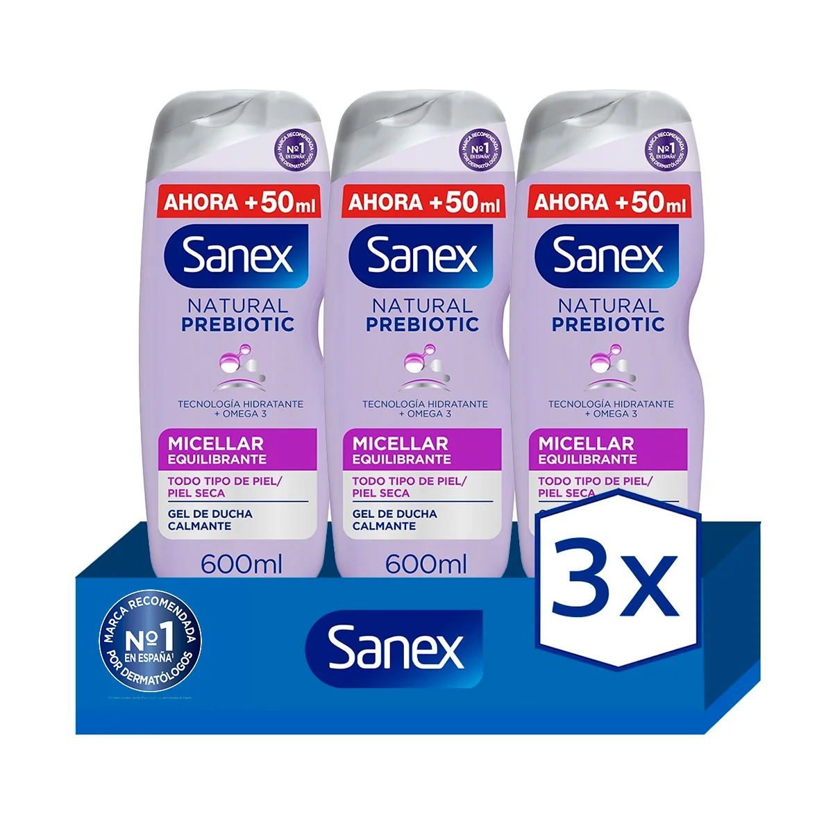 Shower Gel or Bath Sanex BiomeProtect Micellar without soap 600ml. Pack 3