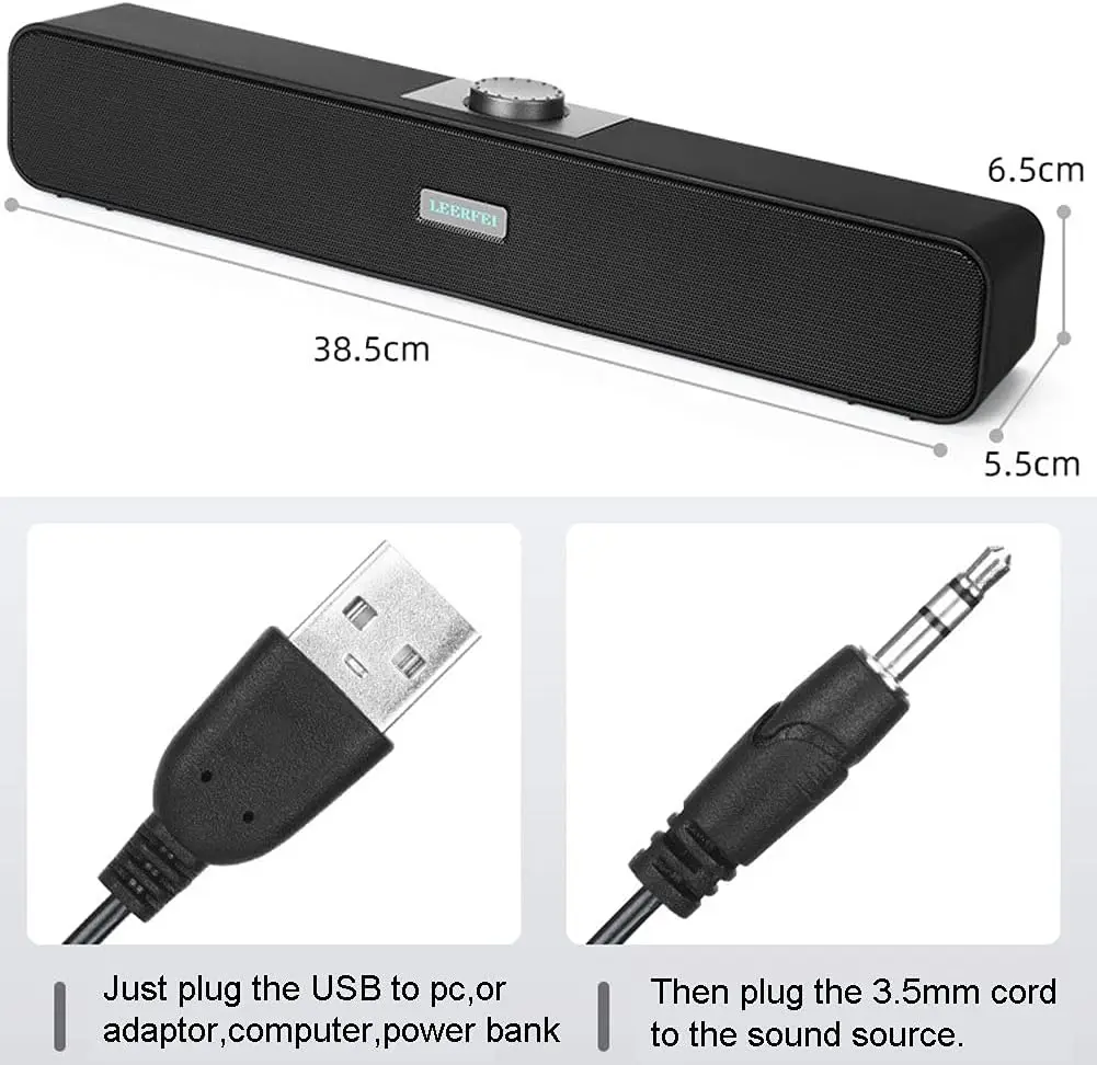 USB Speakers for Pc Laptop Sound Bar USB Speakers Computer Bar for Computer Notebook Tv Laptop USB 2.0 Inressi Audio 3.5 Mm, Not Rechargeable, No Bluetooth
