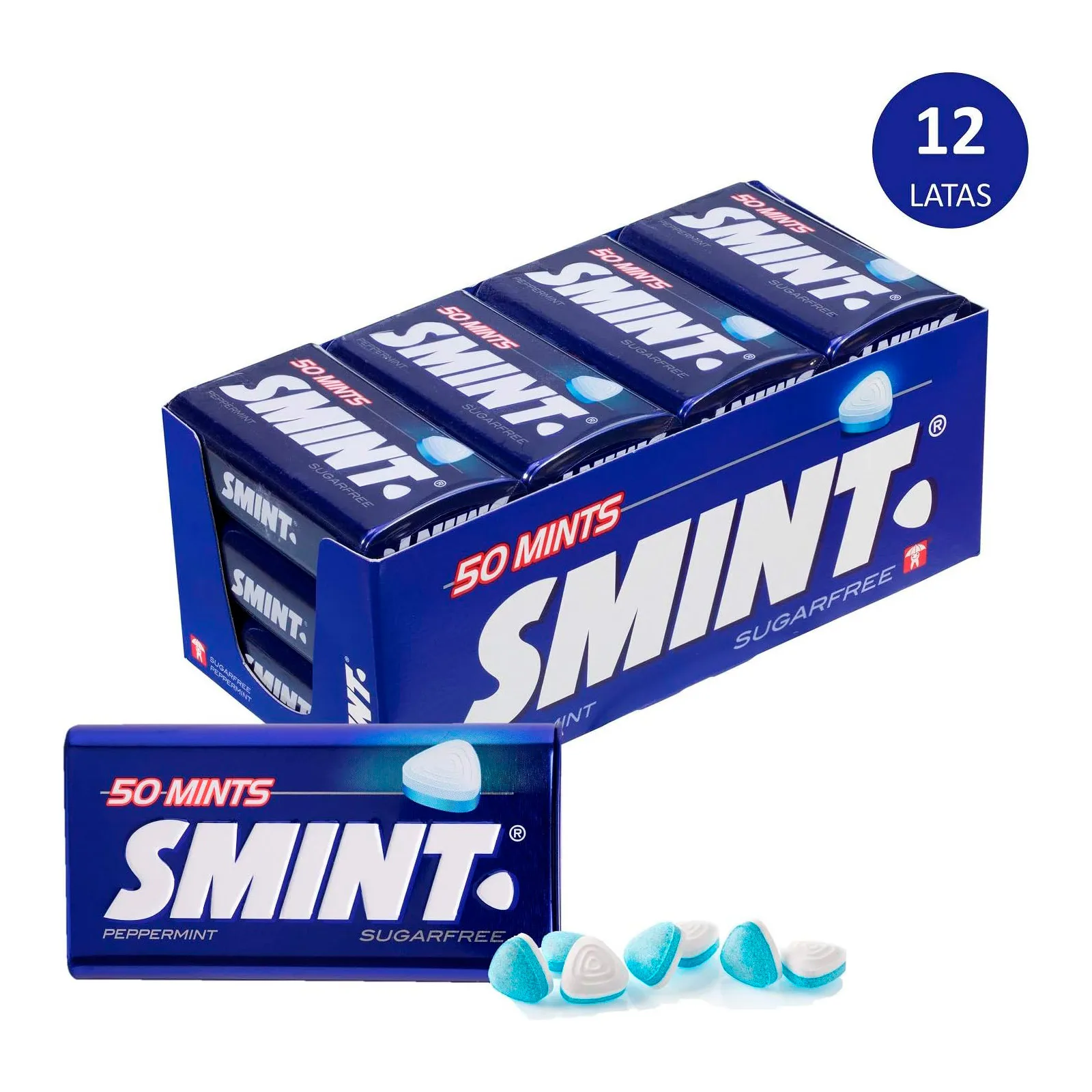 Smint Tin Menta, Caramelo Comprimido Sin Azúcar - 12 unidades de 35 gr. (Total 420 gr.)