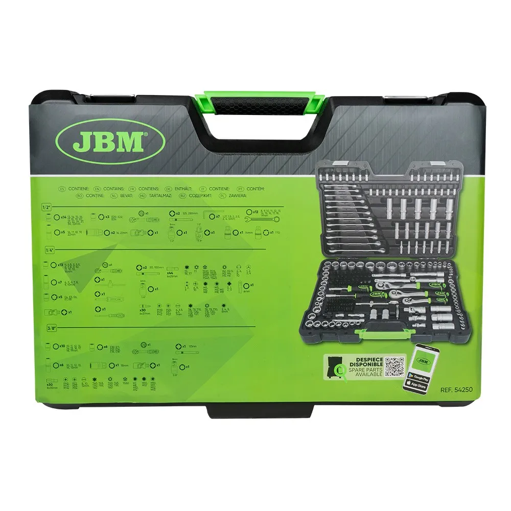 Jbm 54250 216-piece zinc-plated 12-edge tool case