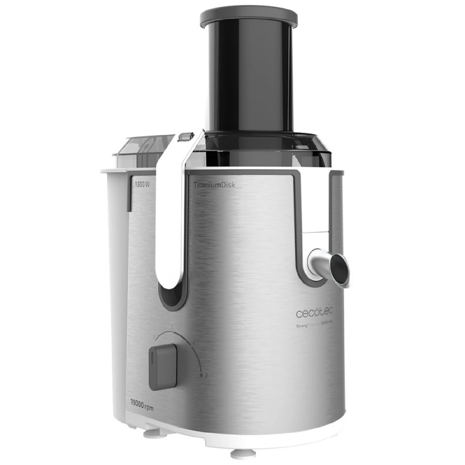 Cecotec StrongTitanium 19000 XXL Frullatore Orbitale per Frutta e Verdura. 19000 RPM, 1300 W, Canale di Ingresso XXL (75 mm)