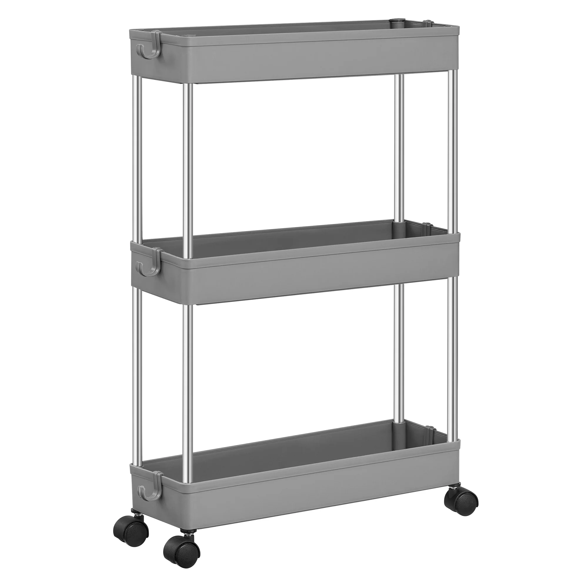 SONGMICS Carrito Auxiliar con Ruedas, Carrito Cocina, Estantería con Ruedas, Carrito para el Baño, para la Cocina, 40 x 13,5 x 60 cm, Gris/ Blanco