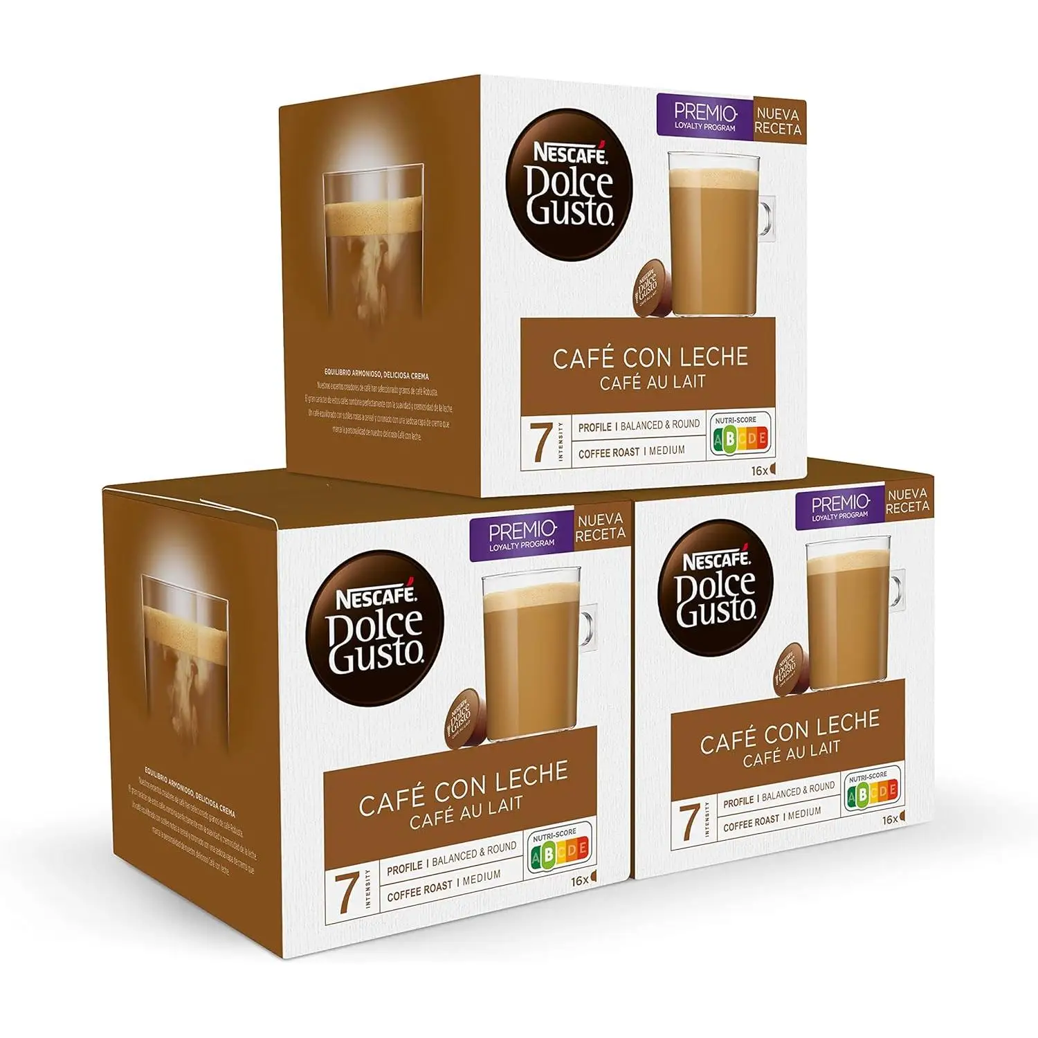 Nescafé Dolce Gusto coffee with milk, Pack of 3x16 capsules-Total: 48 coffee capsules