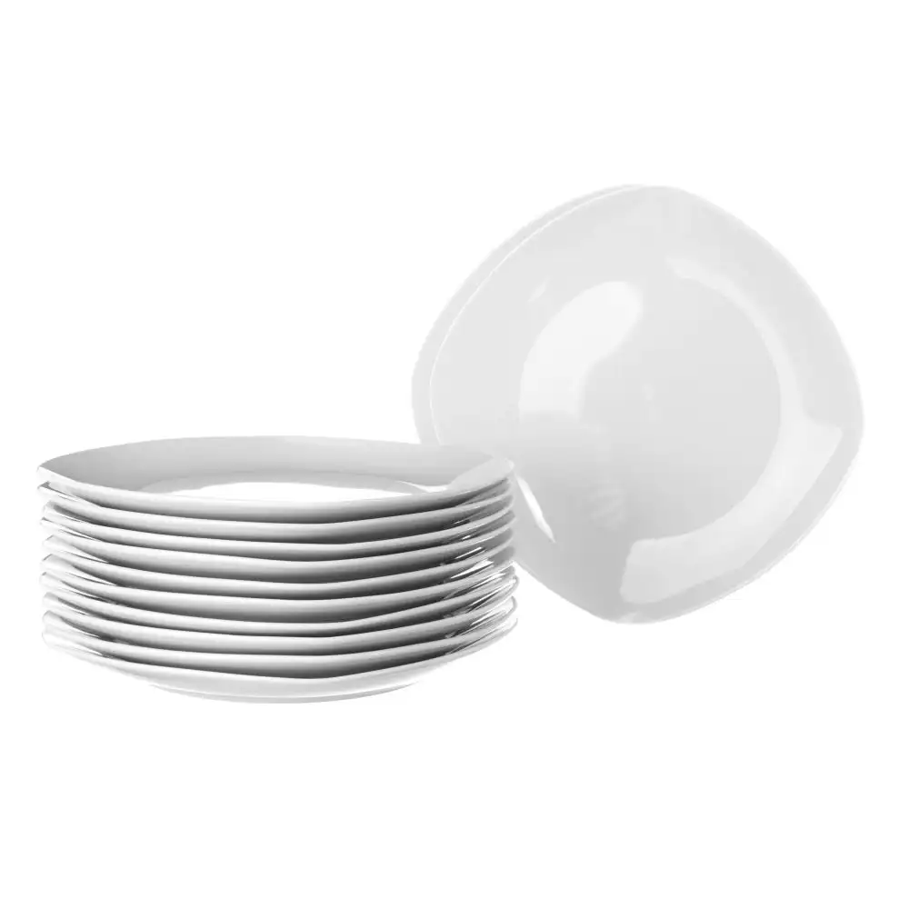 Lola Home Set de 12 platos postre cuadrados blancos de porcelana de Ø19 cm
