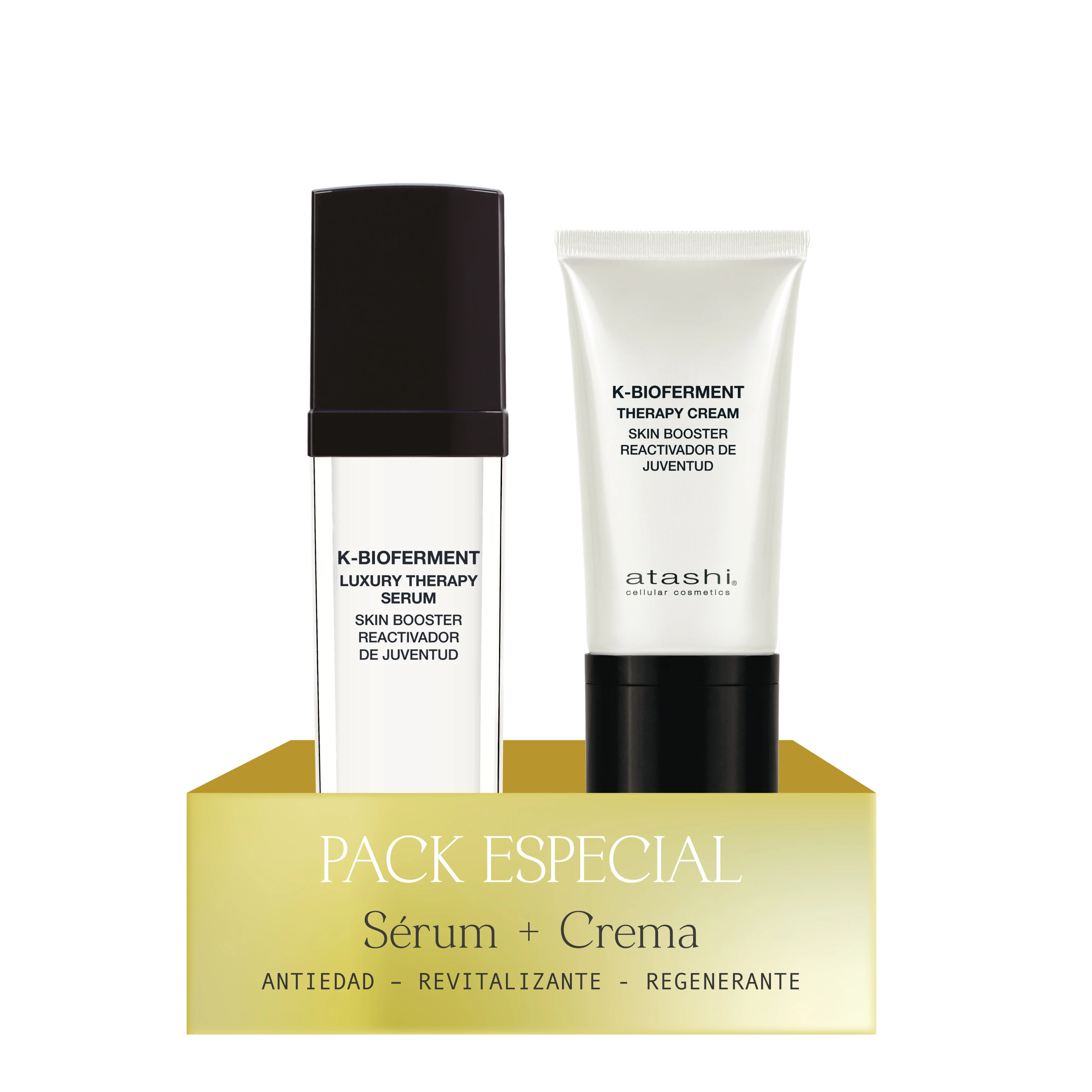 Pack Atashi - K-Bioferment crema revitalizante antiedad multicorrectora 50ml+ K-Bioferment sérum reactivador de juventud 30ml. Revitalizante y Antiedad. Piel Sensible y estresada.