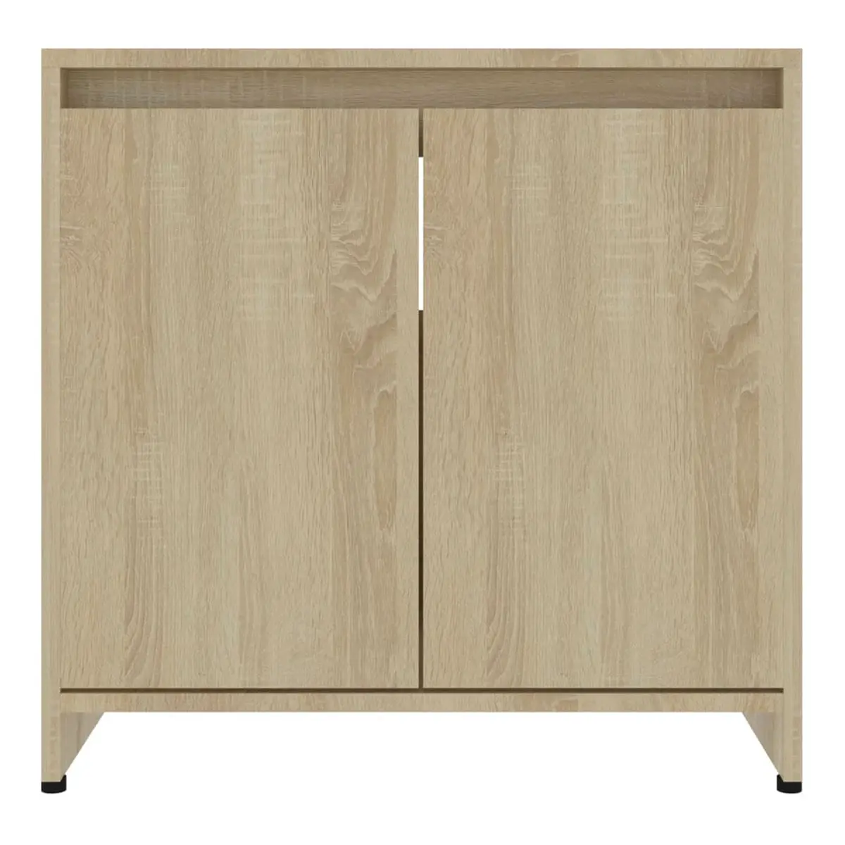 San Vicente bathroom cabinet, made of plywood with a modern design, featuring 2 doors, elevated feet for moisture protection, and non-slip pads, perfect for bathroom storage. Ideal durable furniture for efficient organization. #1