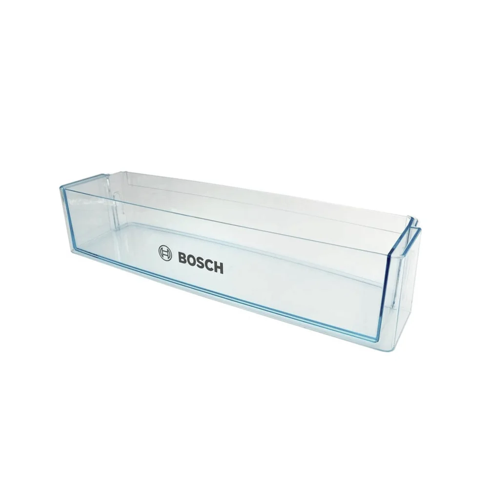 Anakel Home Estante botellero original para puerta de frigorífico Bosch, Bandeja transparente de plástico resistente 475 x 125 x 100 mm, Balcón de nevera para botellas y alimentos, 00664286
