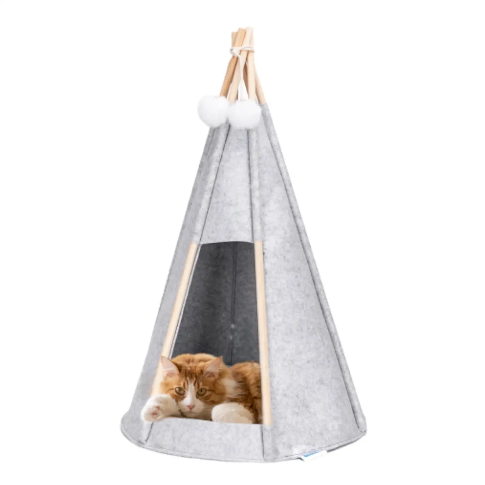 Tipi tent for cats and small dogs in felt and gray wood pet house bed